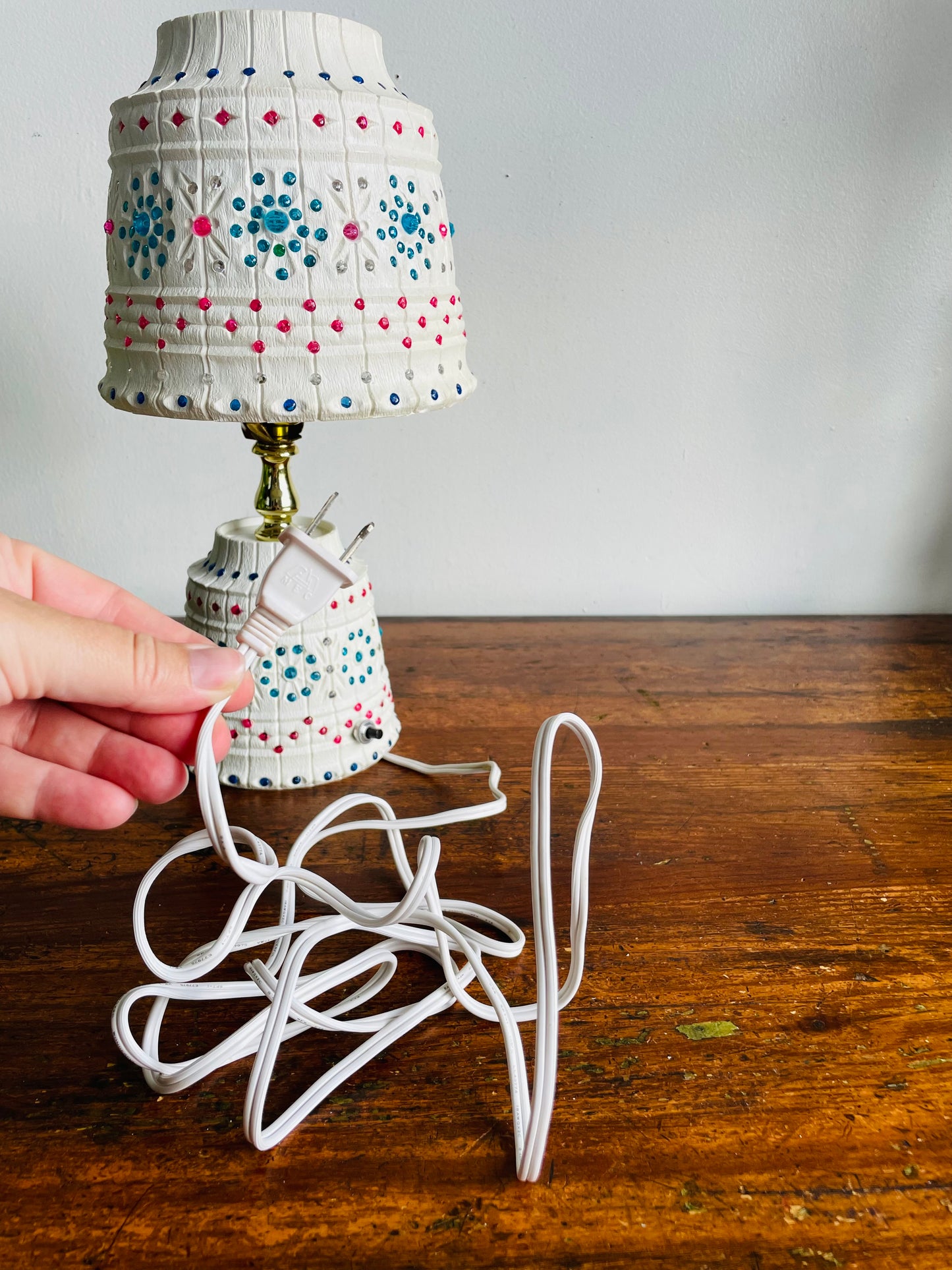 MCM Plastic Lawnware Table Lamp with Brightly Coloured Beads - Pink, Blue & Clear