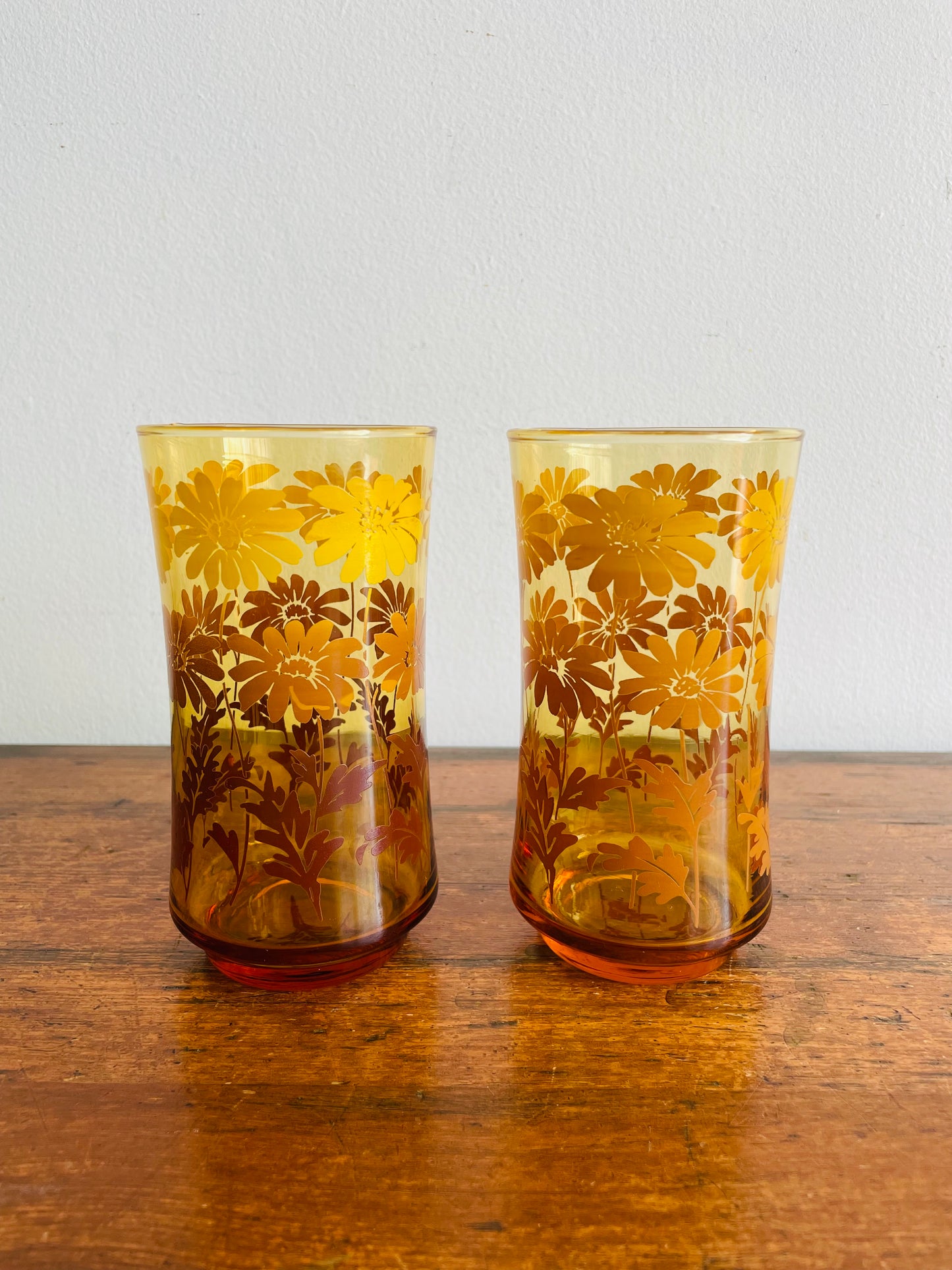 Libbey Amber Ombre Flower Drinking Glasses - Set of 2