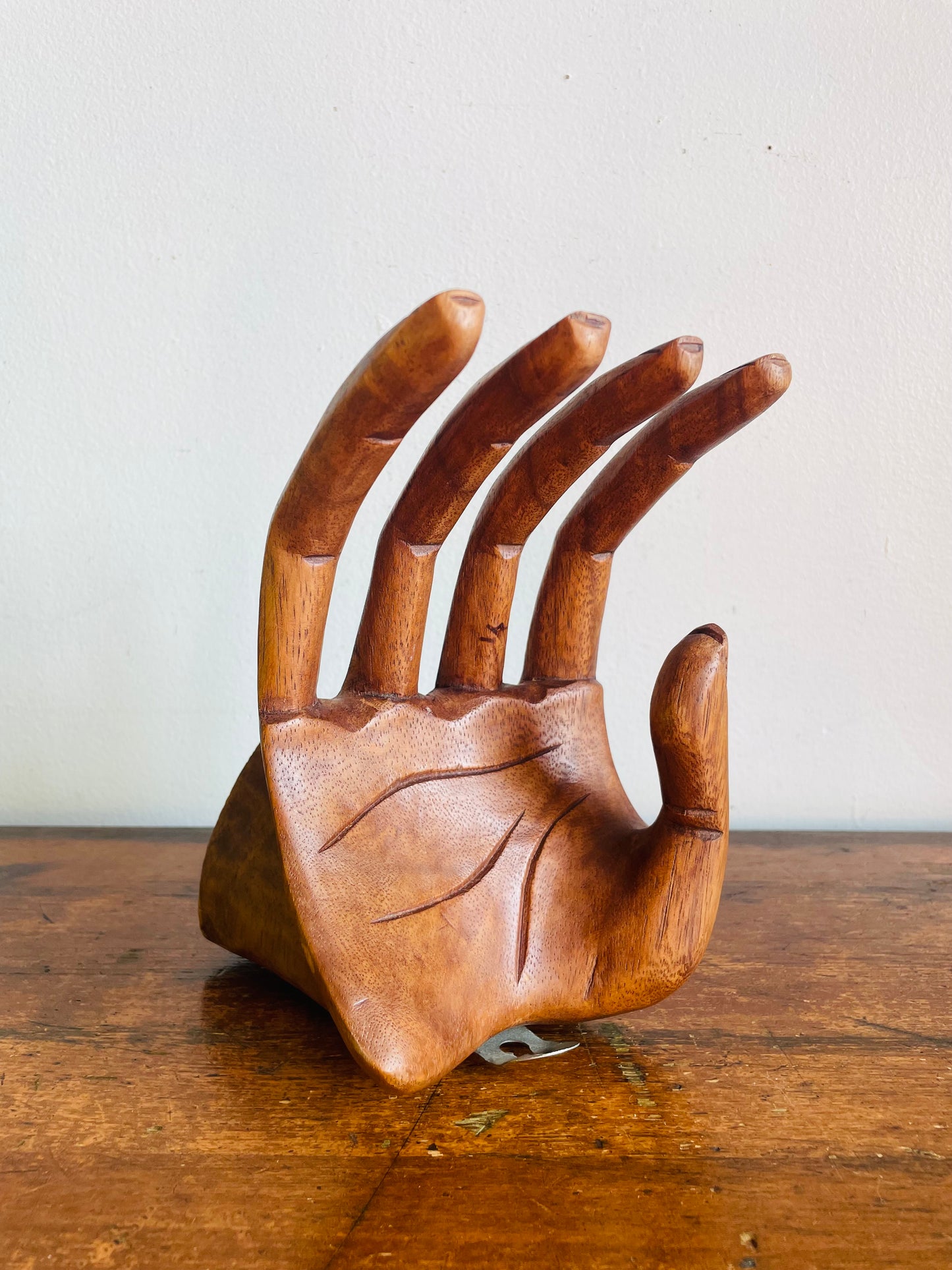 Vintage Large Carved Wood Right Hand - Can Stand or Hang on Wall - Fingers Curve to Hold Objects - Air Plant, Toilet Paper Roll, Business Cards, Etc.