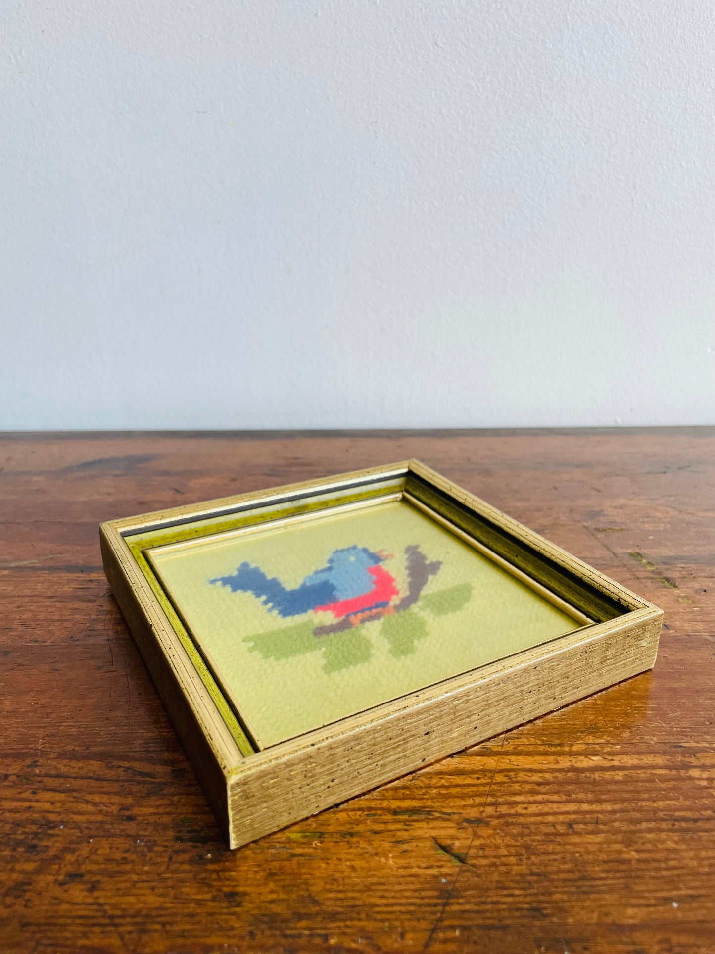 Bright Embroidery Picture of Blue Bird on Branch