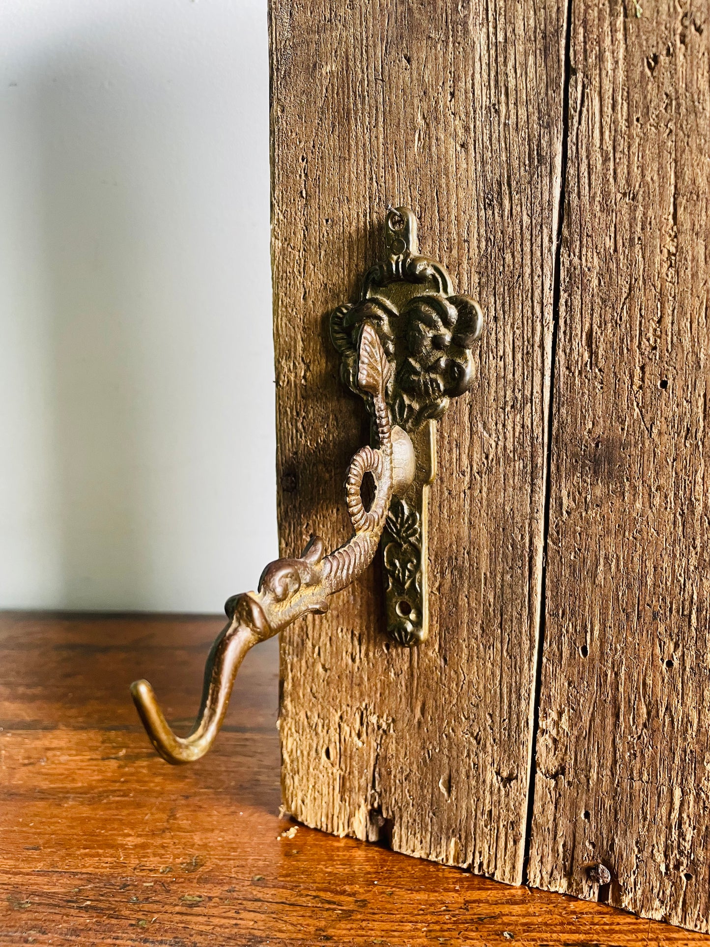 Vintage Ornate Brass Wall Hook with Dragon Serpent Mystical Animal