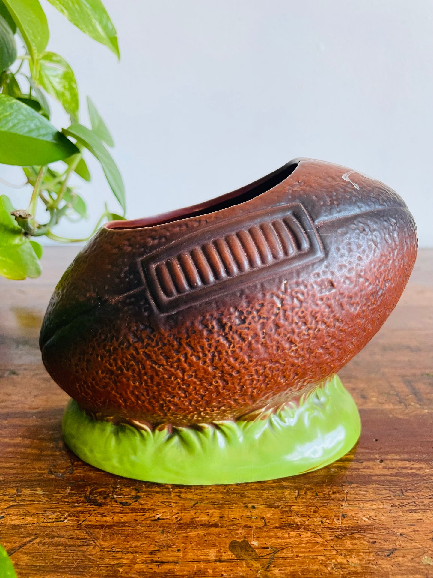 Vintage Ceramic Football Planter or Pencil Holder Cup - Made in Japan - Would Also Be Great to Hold Cutlery/Straws at a Football Party!