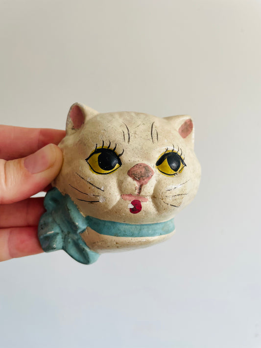 Chalkware Cat Face Wall Hanging - Cat Looking to the Side
