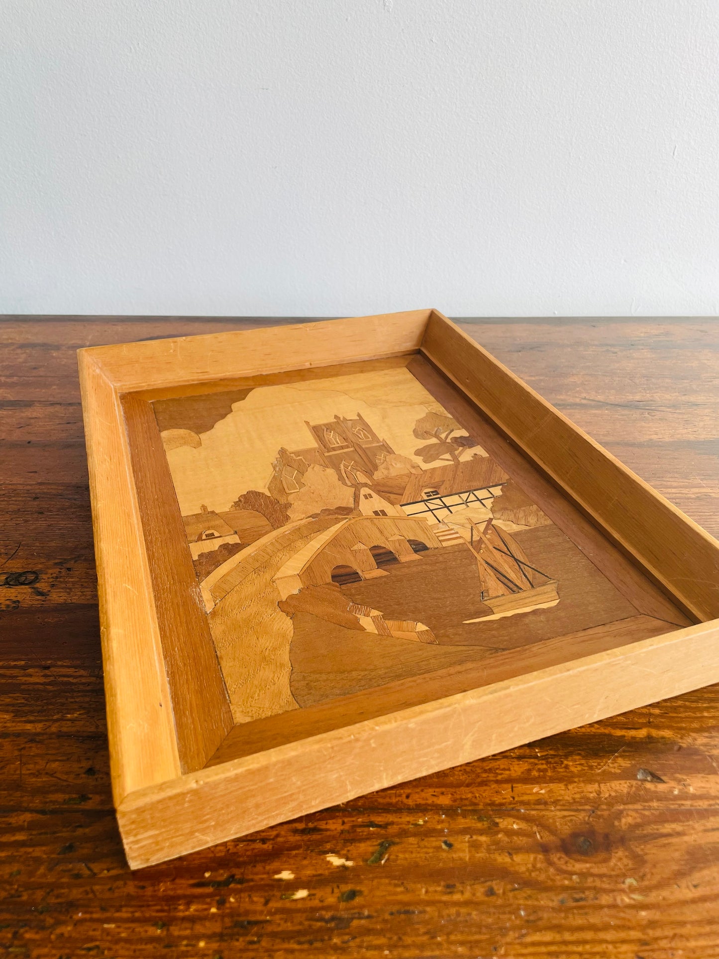 Handmade Framed Inlaid Wood Marquetry Picture - The Village Church by Harold Hurst