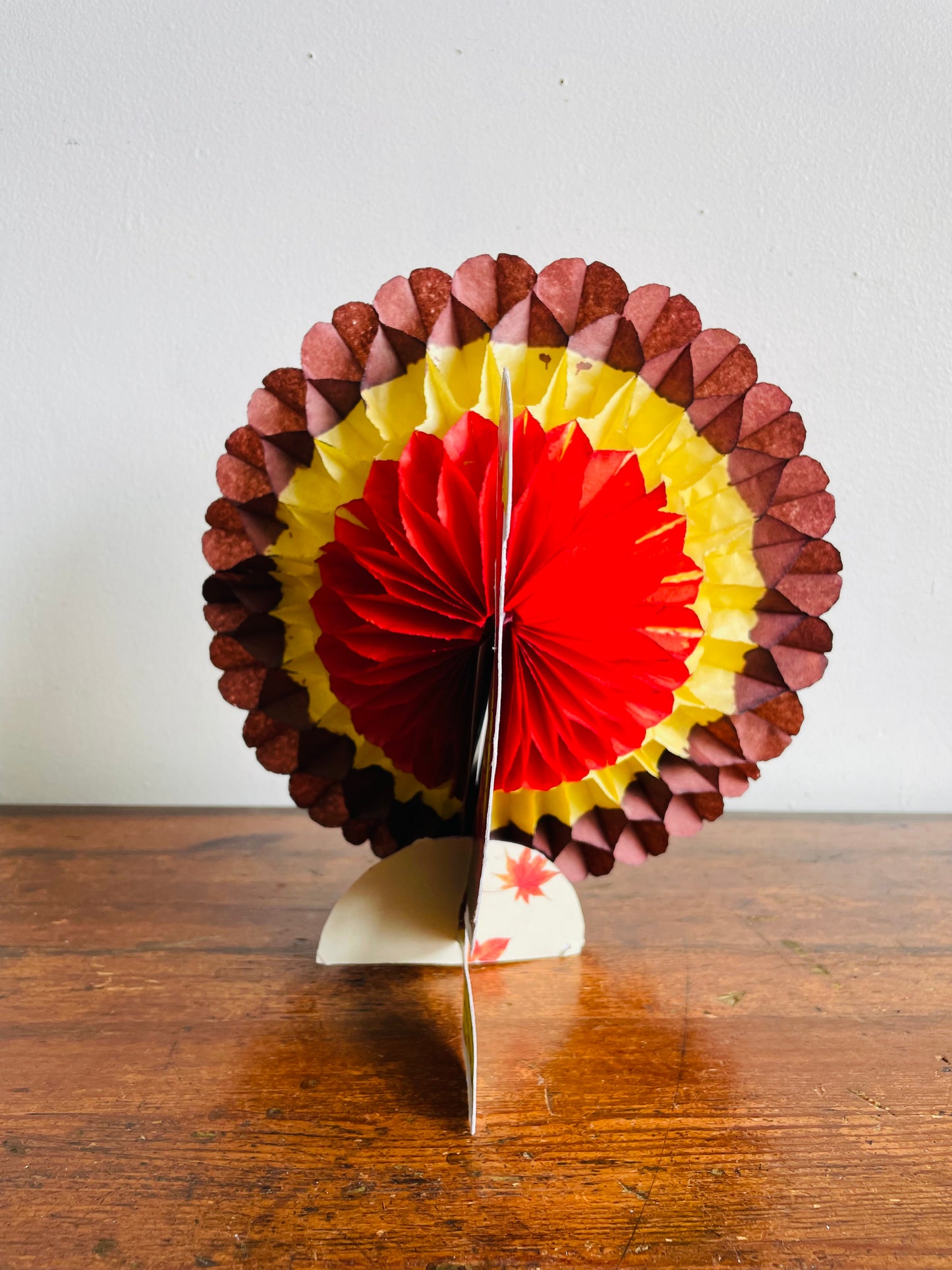 Vintage Cardboard & Tissue Paper Standing Turkey Honeycomb Decoration - Thanksgiving & Autumn Decor