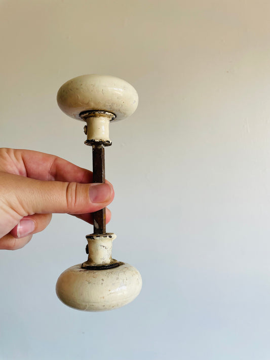 White Porcelain Door Knob Set with Connecting Spindle Shaft #8
