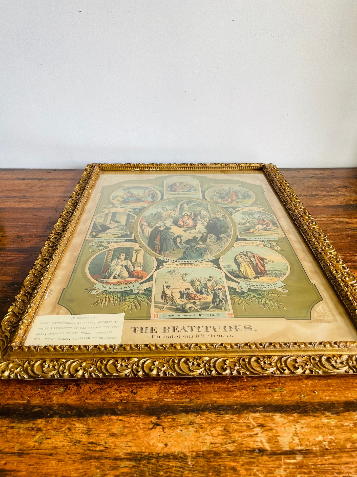 Antique 1800s The Beatitudes Chromolithograph with Bible Pictures Religious Print Picture by Martin Yauch (1882) - Found at Alberton Presbyterian Church - Once Owned by David Richardson from Ancaster, Ontario