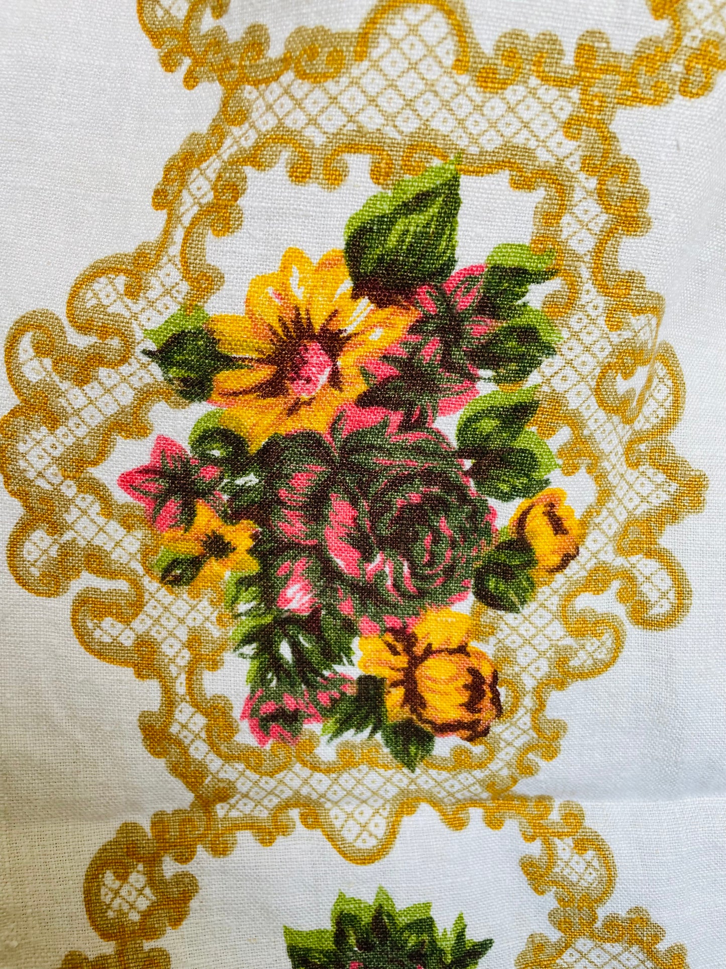 Linen Tablecloth with Yellow Flowers - Also Makes Great Fabric!