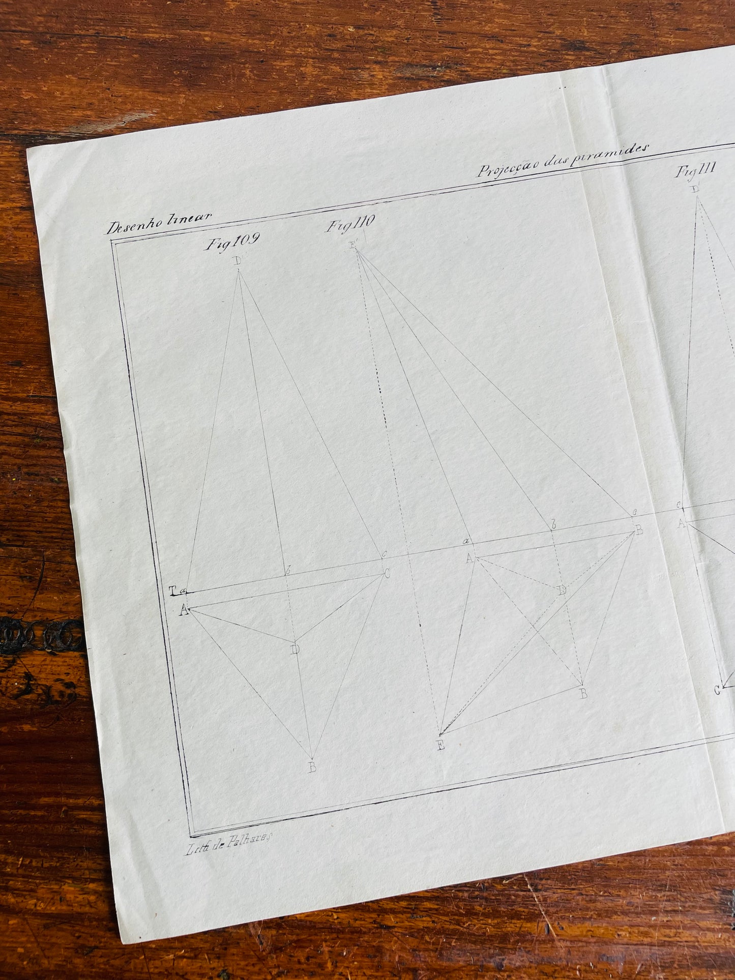 Antique Architecture Art Student Portfolio Drawing - Projection of Pyramids - Found in Lisbon, Portugal