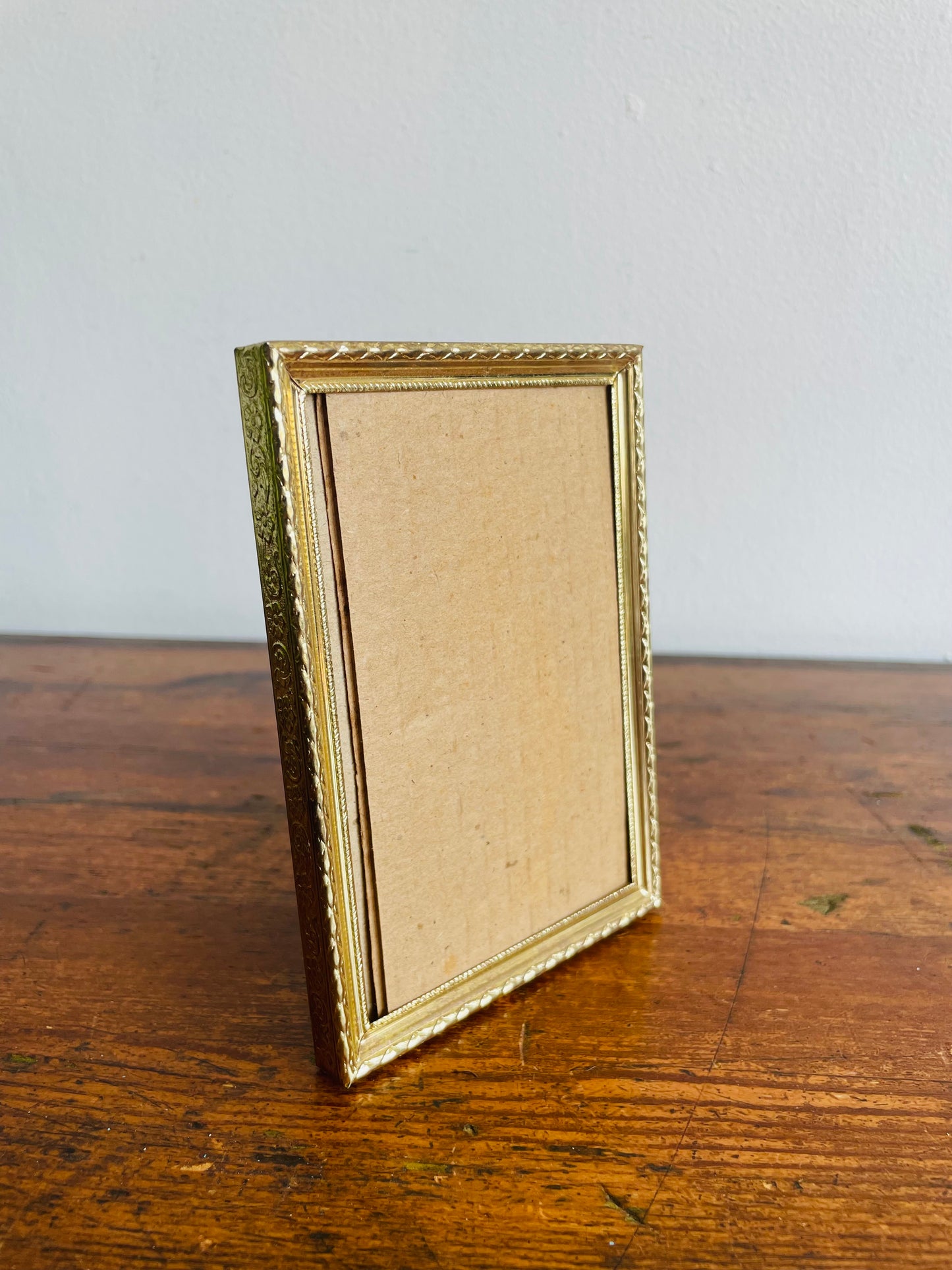 Brass Metal Picture Frame Without Glass - Easel Prop to Stand - 3" by 4.5" Photo Size