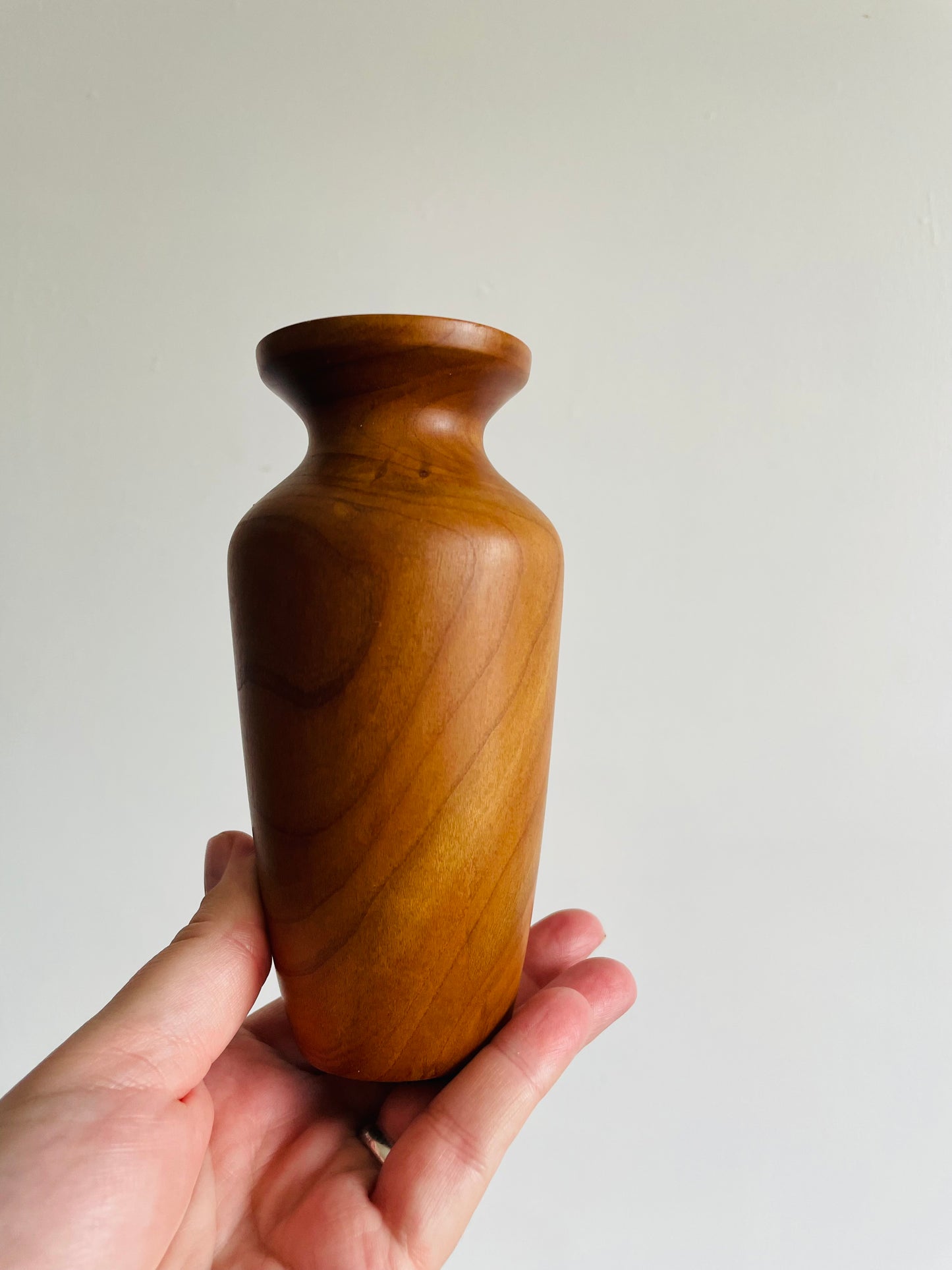Smooth Teak Wood Bud Vase with Glass Vial Insert Inside for Watering Flowers