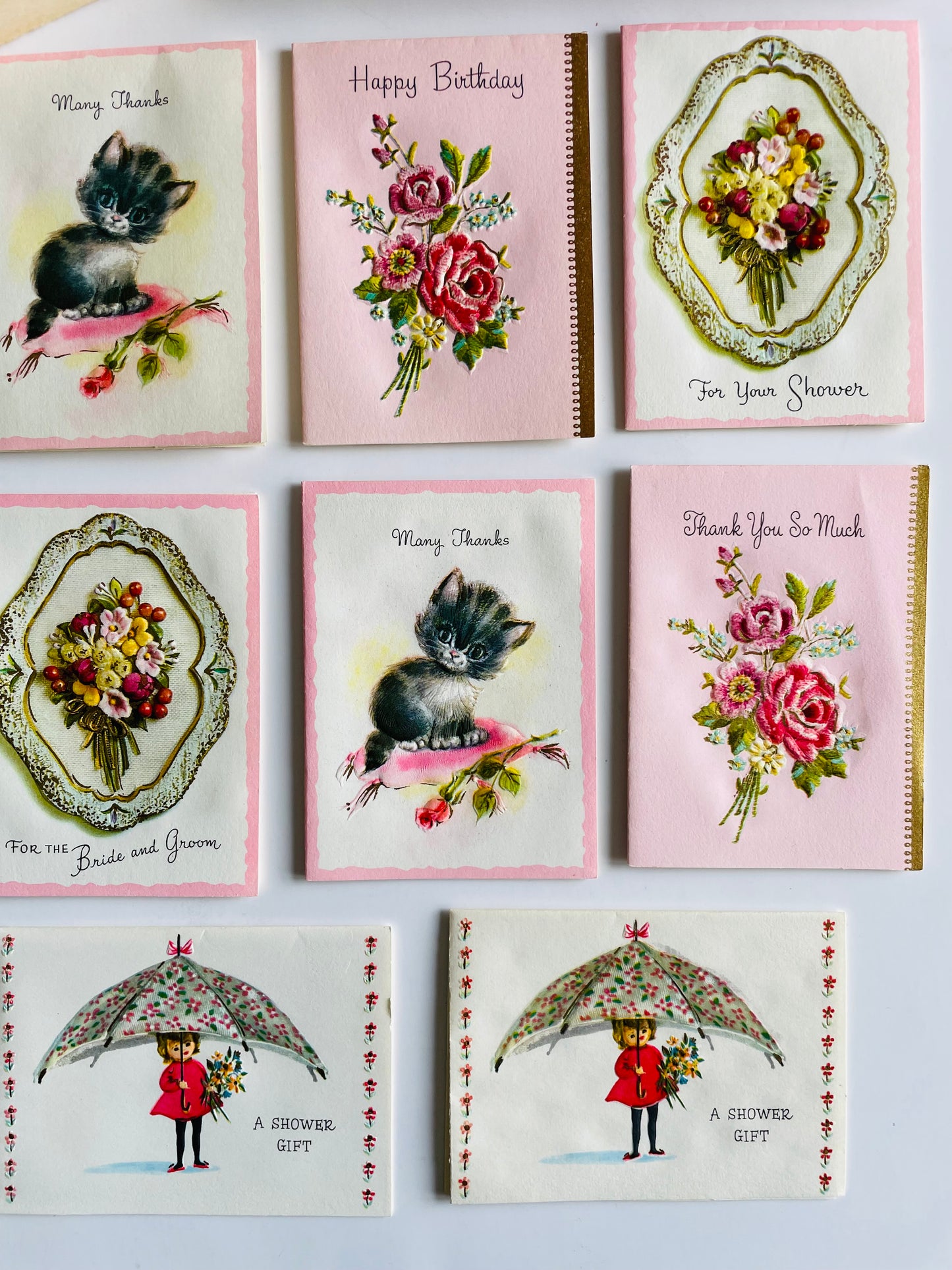 Vintage Box of Absolutely Adorable Unused Mini Cards - Thank You, Birthday, Shower, Wedding - Set of 10 with Envelopes