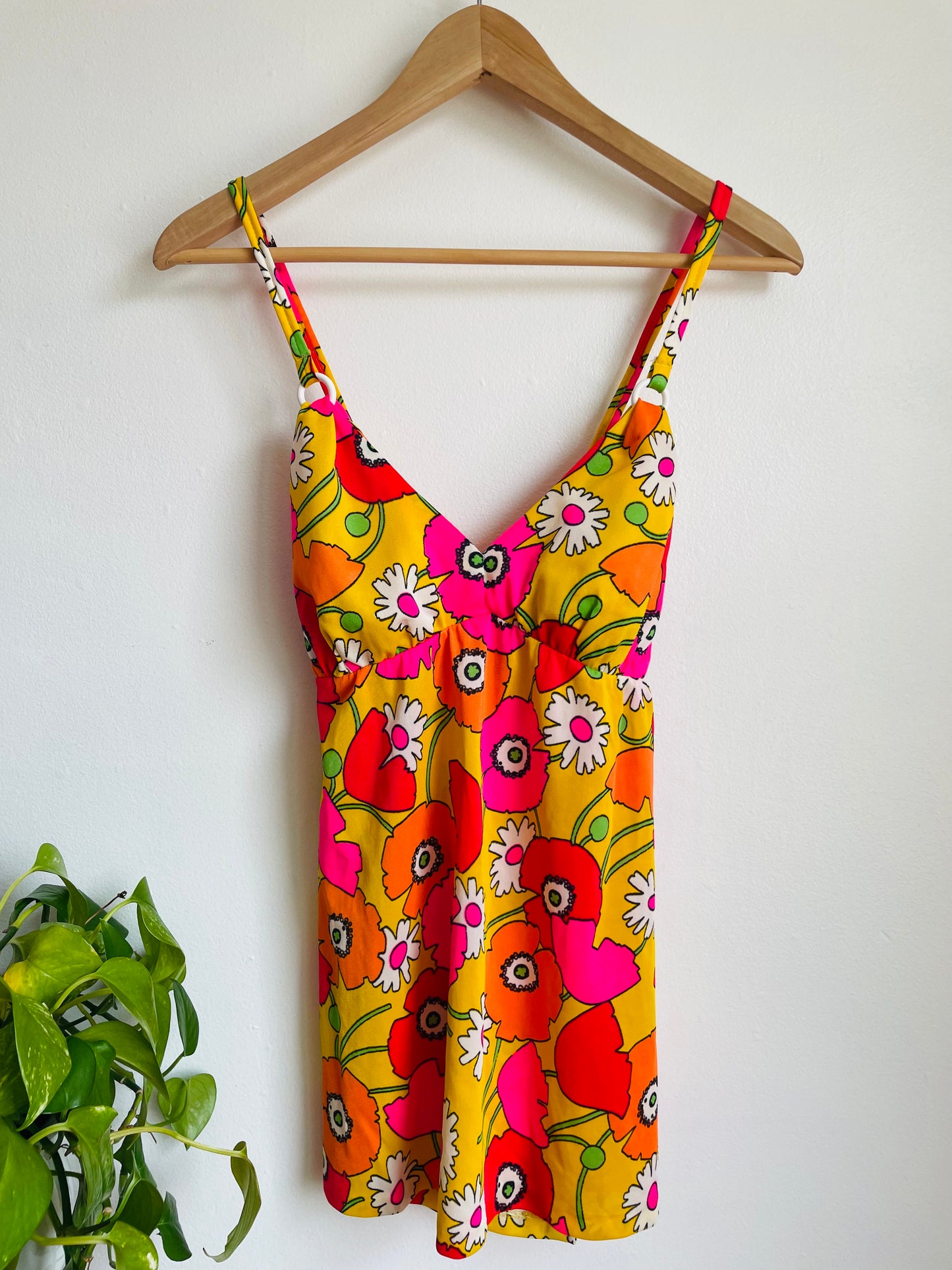 Groovy Sears Junior Bazaar Two Piece Sun Lounge Set or Swimsuit with Bright Flower Pattern - Wear Separately or Together - Bottoms & Tank Top - Please Read