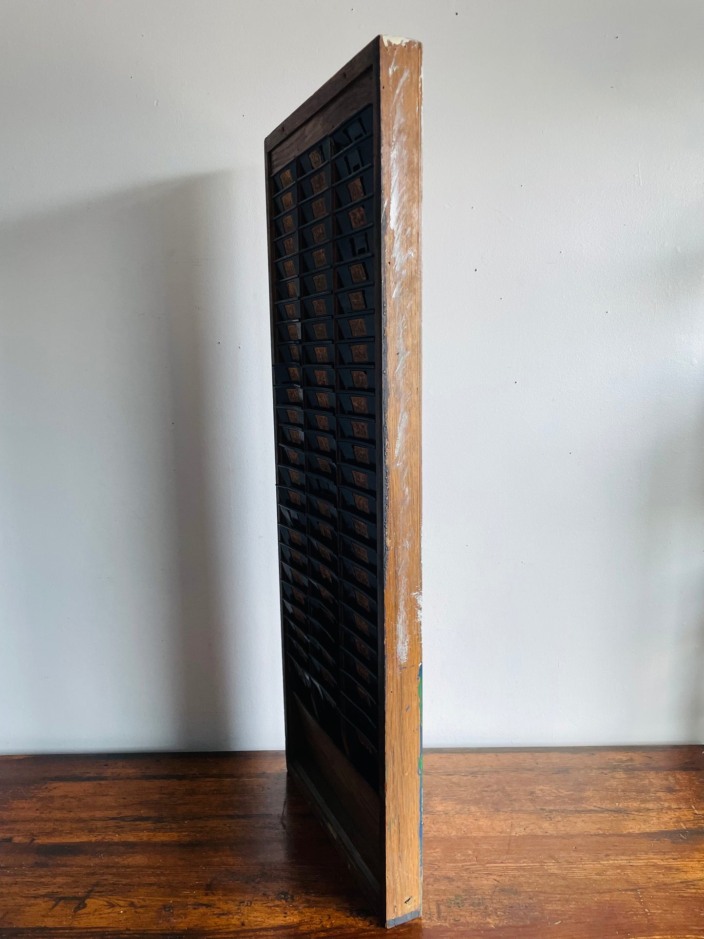 Antique Industrial Wood & Metal Time Card Slot Rack Holder with Numbers - Apothecary Shelf Decor Style - Can Lean or Hang on Wall