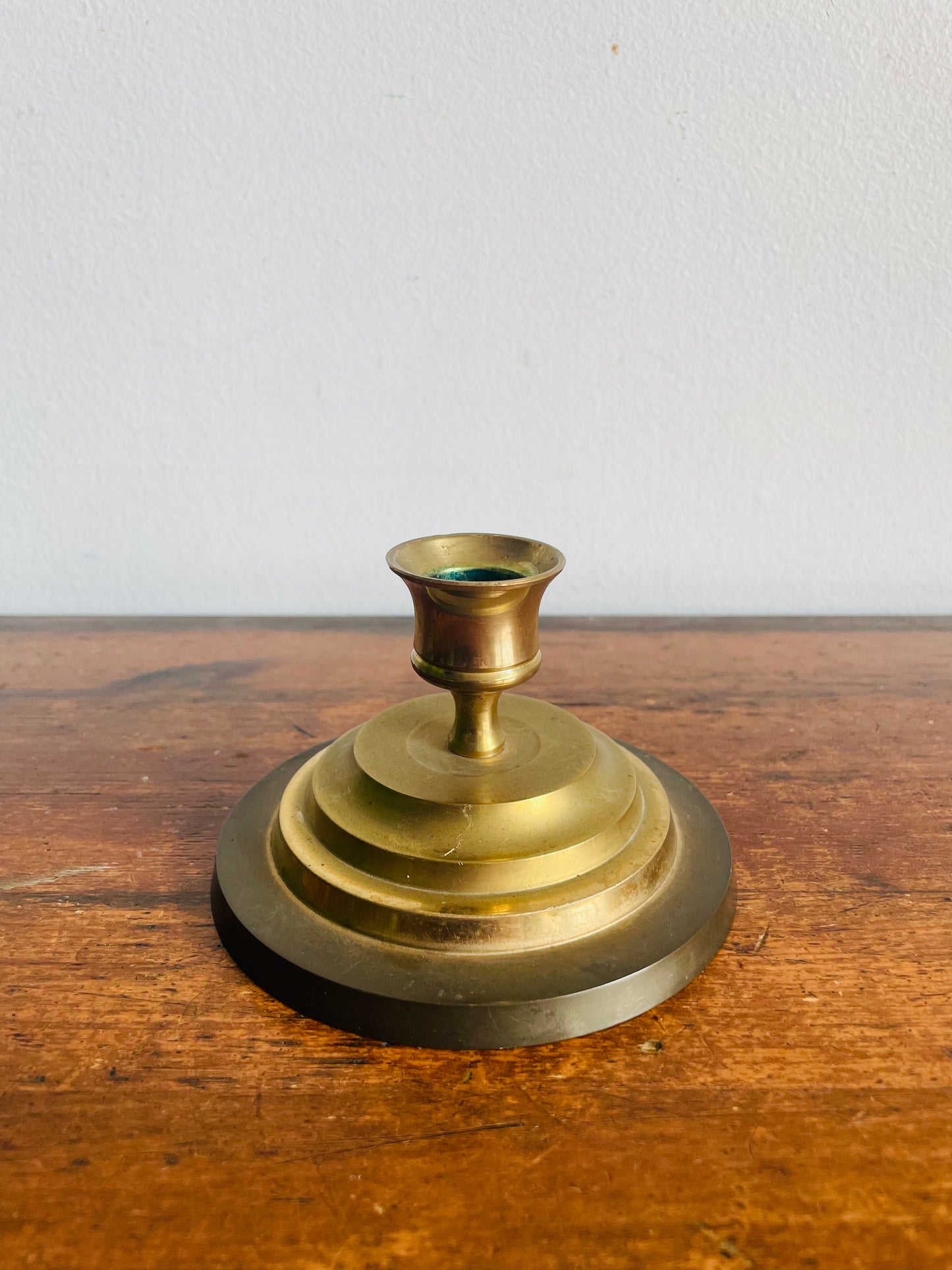 Vintage H Solid Brass Handmade Candle Holder with Round Graduated Stacked Base - Made in India