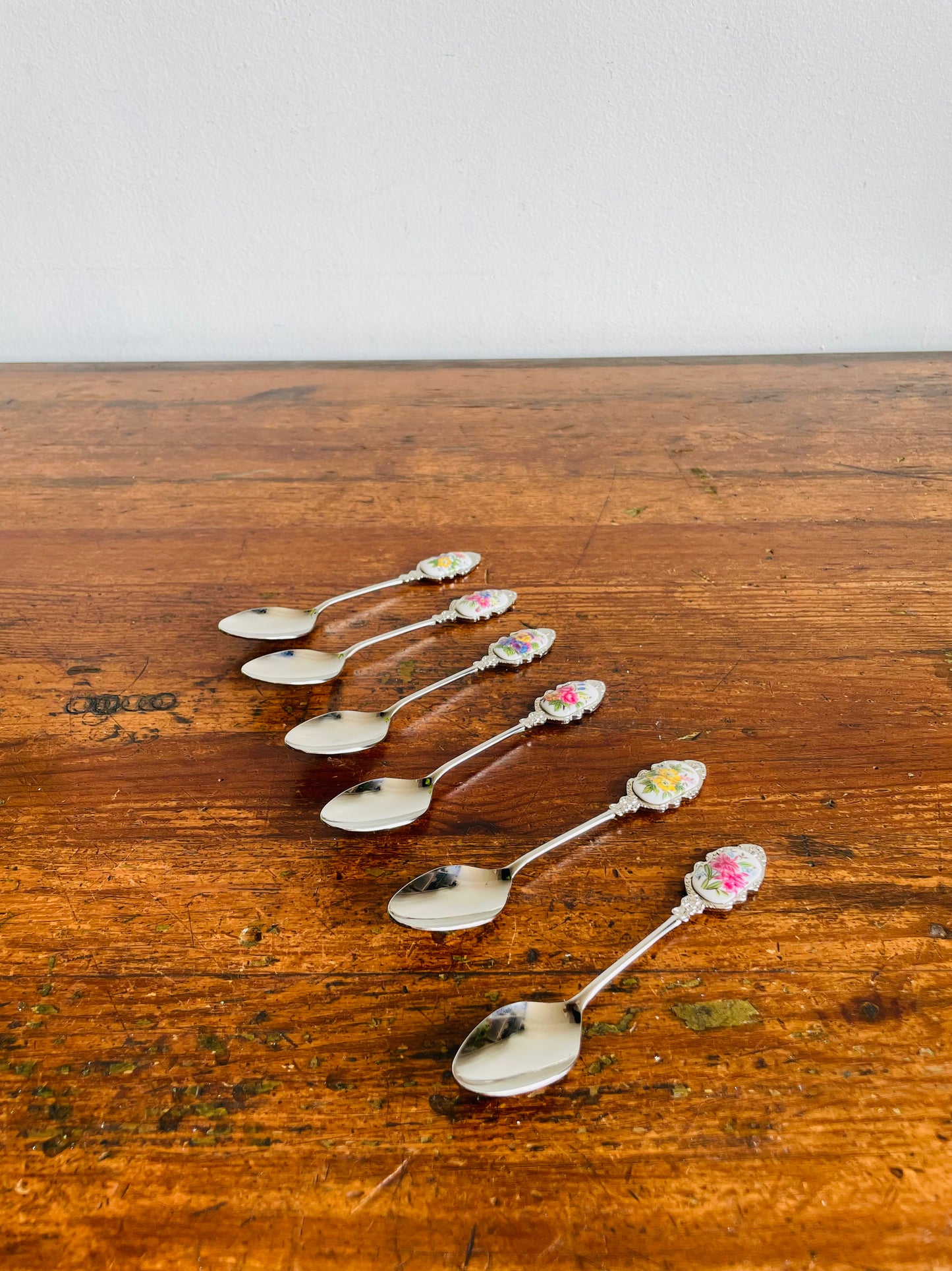 Vintage Collection of Demitasse Mini Stainless Steel Flower Spoons - Set of 6 - Made in Japan