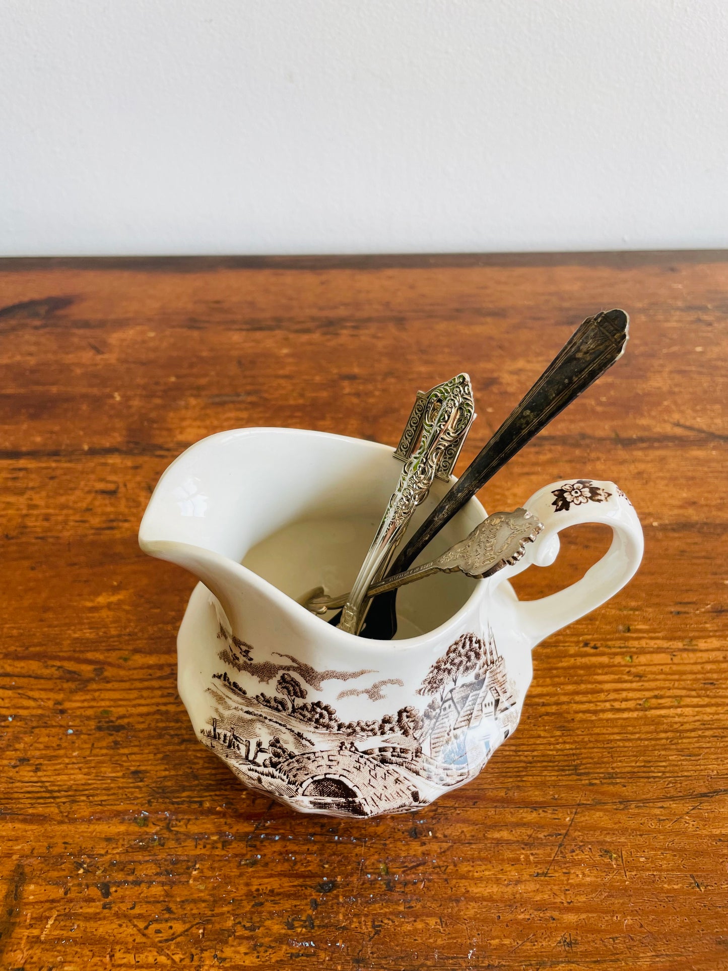 Ridgway Country Days Brown Transferware Creamer Jug - Staffordshire England