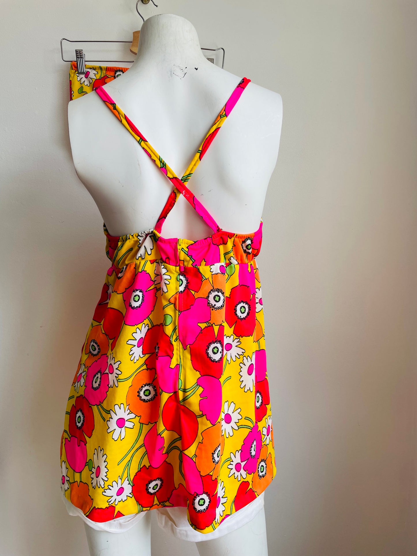 Groovy Sears Junior Bazaar Two Piece Sun Lounge Set or Swimsuit with Bright Flower Pattern - Wear Separately or Together - Bottoms & Tank Top - Please Read