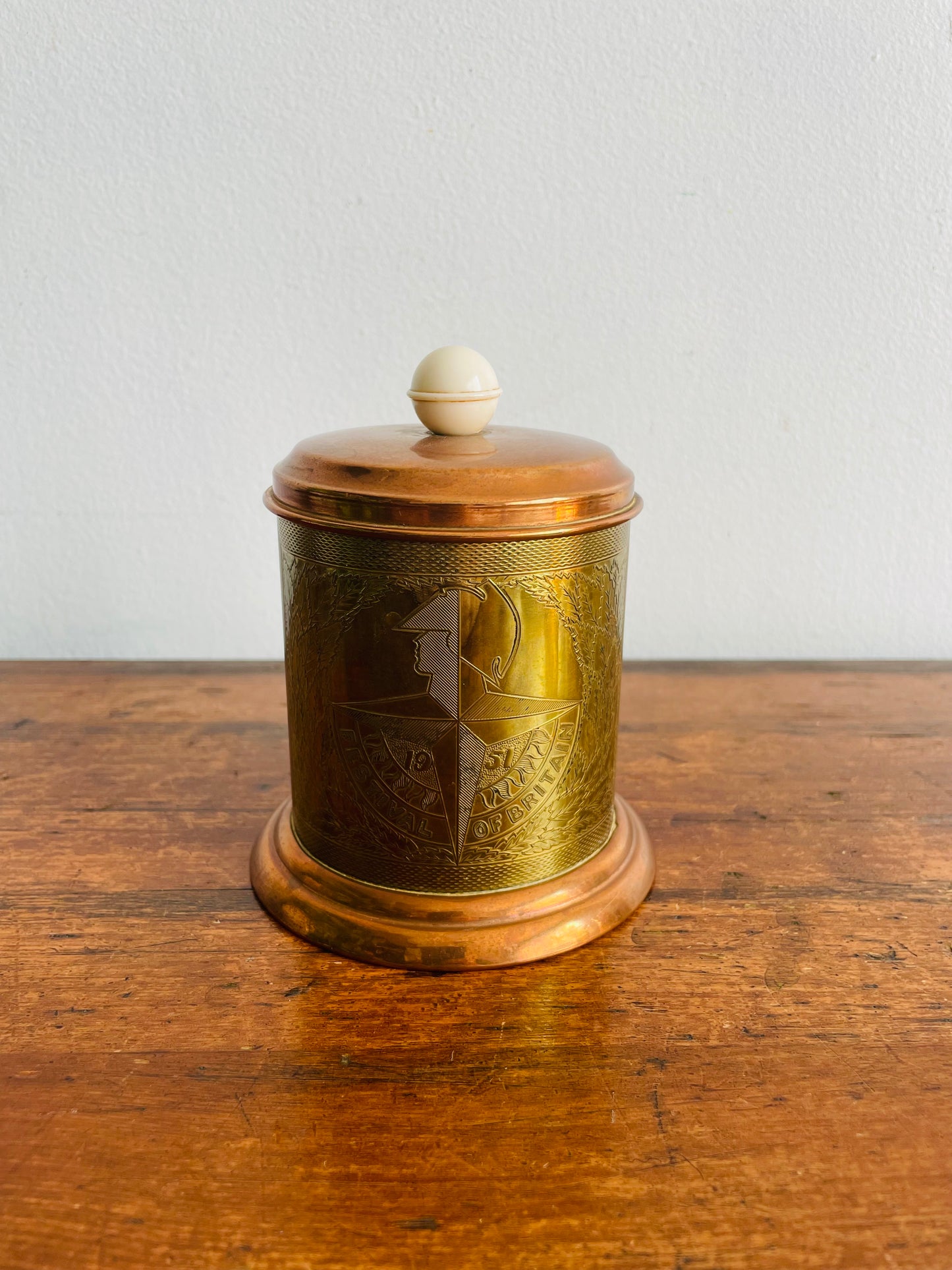 1951 Copper & Brass Tea Canister Jar - Festival of Britain