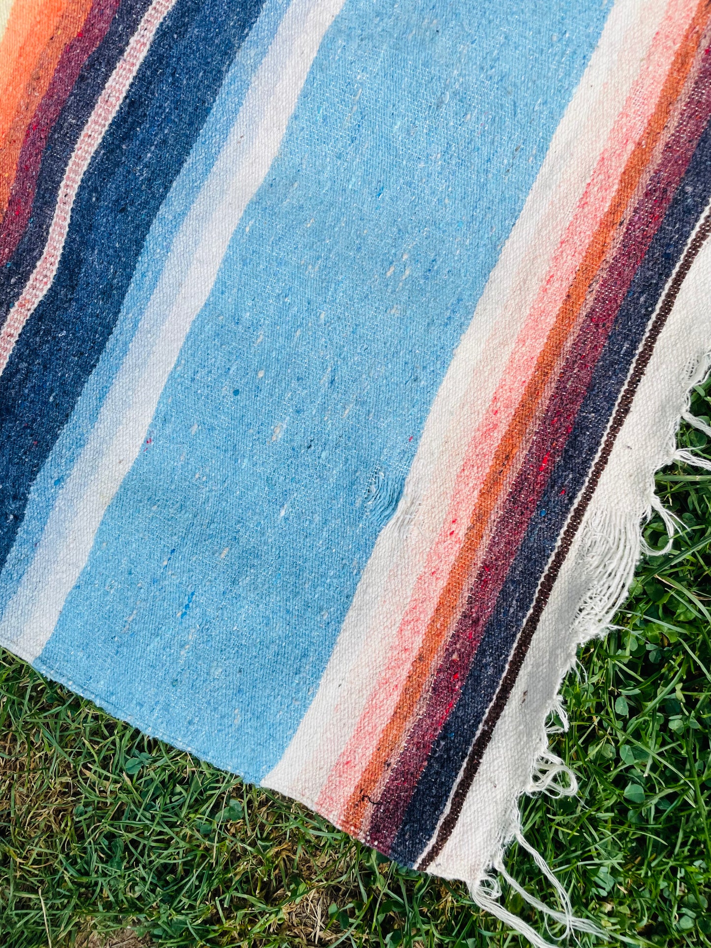 Very Large Mexican Blanket with Stripes & Aztec Pattern - AS-IS