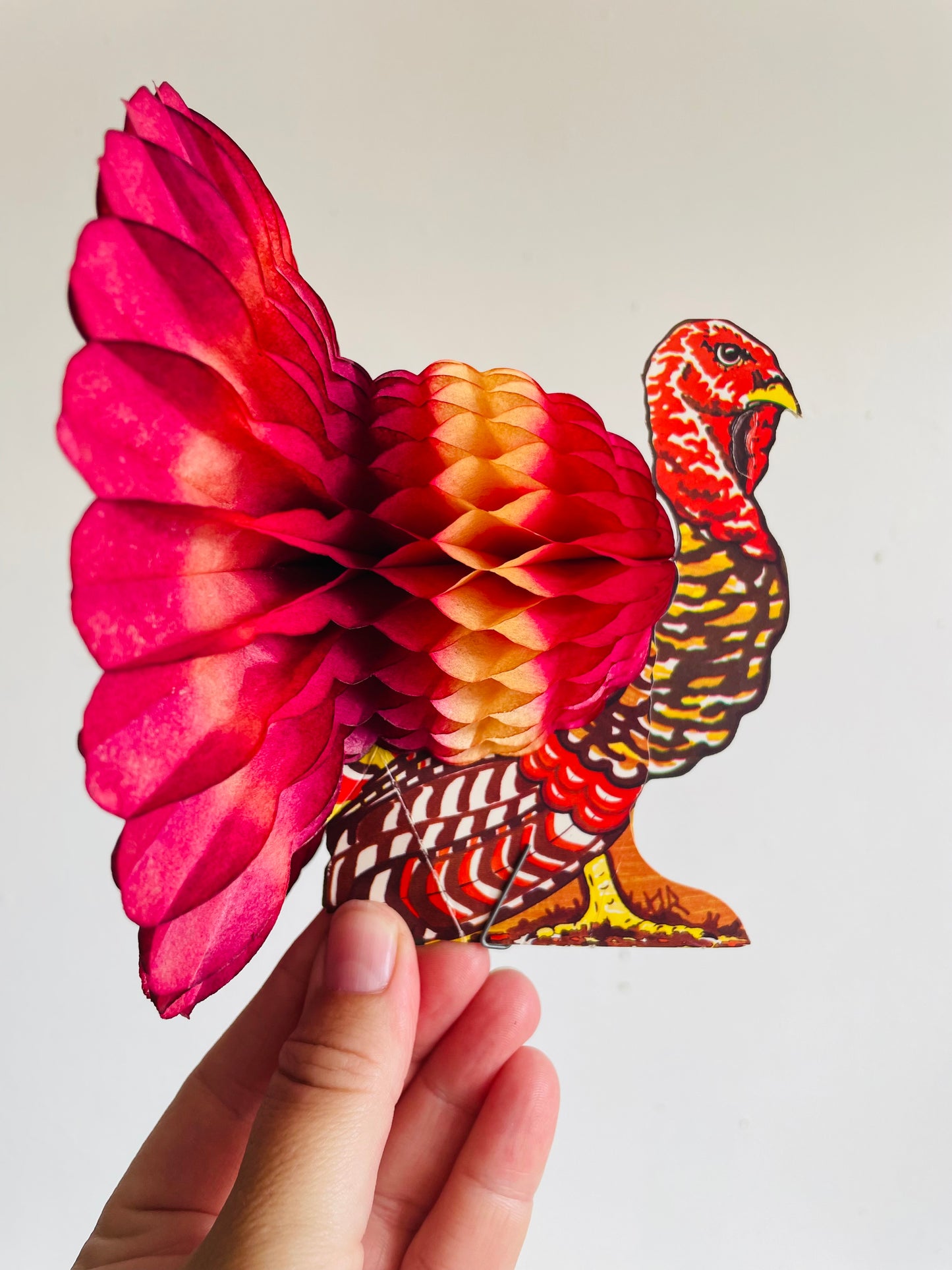 Vintage Danish Amscan Cardboard & Tissue Paper Standing Mini Turkey Honeycomb Decoration - Thanksgiving & Autumn Decor - Made in Denmark