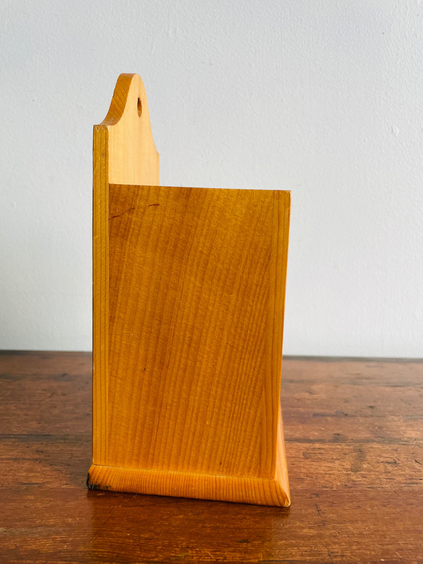 Wooden Box Holder with Hand Painted Folk Art Flower Design - Can Hang or Stand