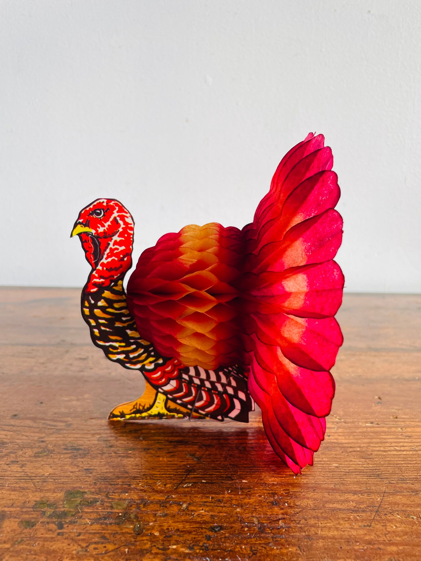 Vintage Danish Amscan Cardboard & Tissue Paper Standing Mini Turkey Honeycomb Decoration - Thanksgiving & Autumn Decor - Made in Denmark