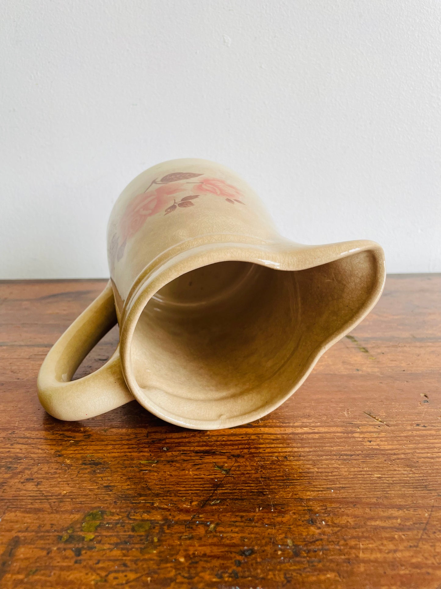 Farmhouse Stoneware Pitcher Jug Vase or Utensil Holder with Rose Design - Found in Dublin, Ireland