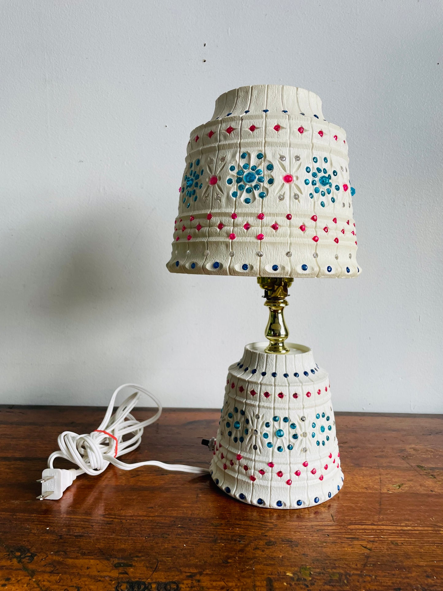 MCM Plastic Lawnware Table Lamp with Brightly Coloured Beads - Pink, Blue & Clear
