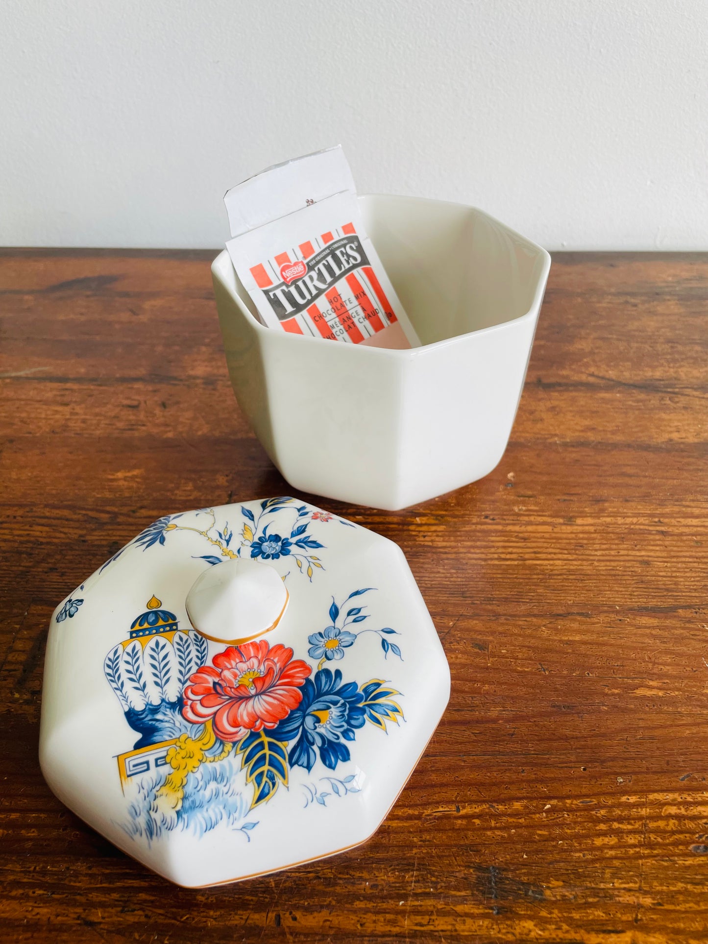 Crown Staffordshire Penang Fine Bone China Octagon Biscuit Canister Jar with Lid