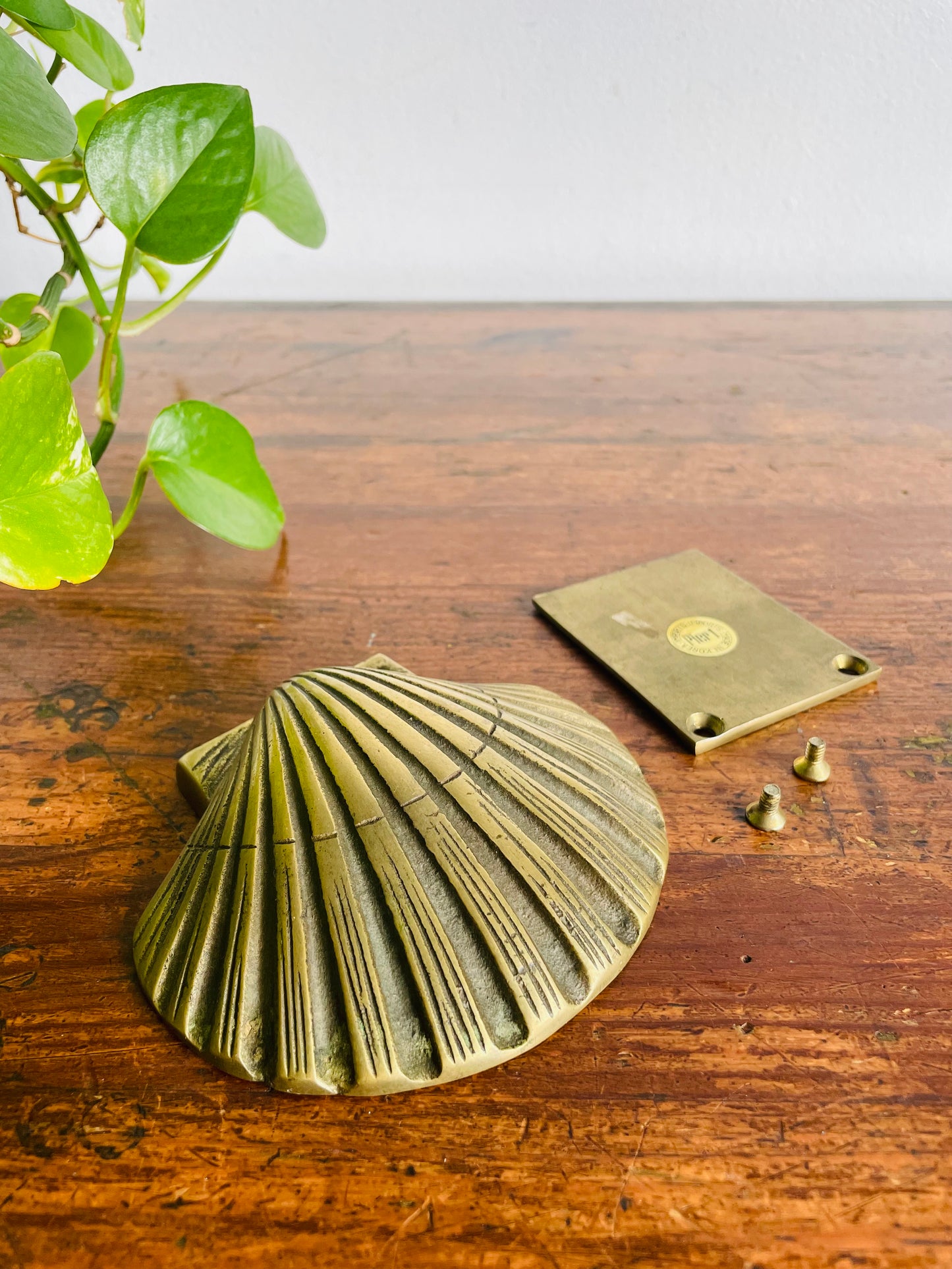 Vintage Brass Clam Shell Seashell - Pier 1 Imports - Made in Korea - Includes Screws & Ledge - Might Originally Be A Bookend?