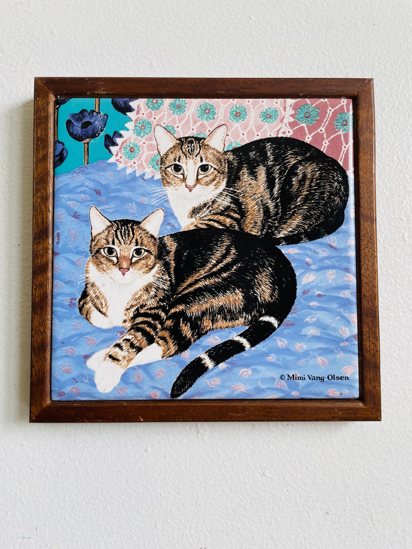 Mimi Vang Olsen Wood & Tile Cat Trivet or Wall Hanging Picture - Orient Taiwan