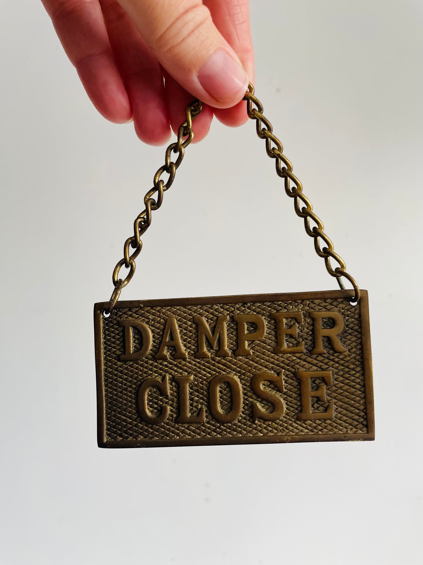 Vintage Solid Brass Damper Open / Damper Close Sign with Chain to Hang