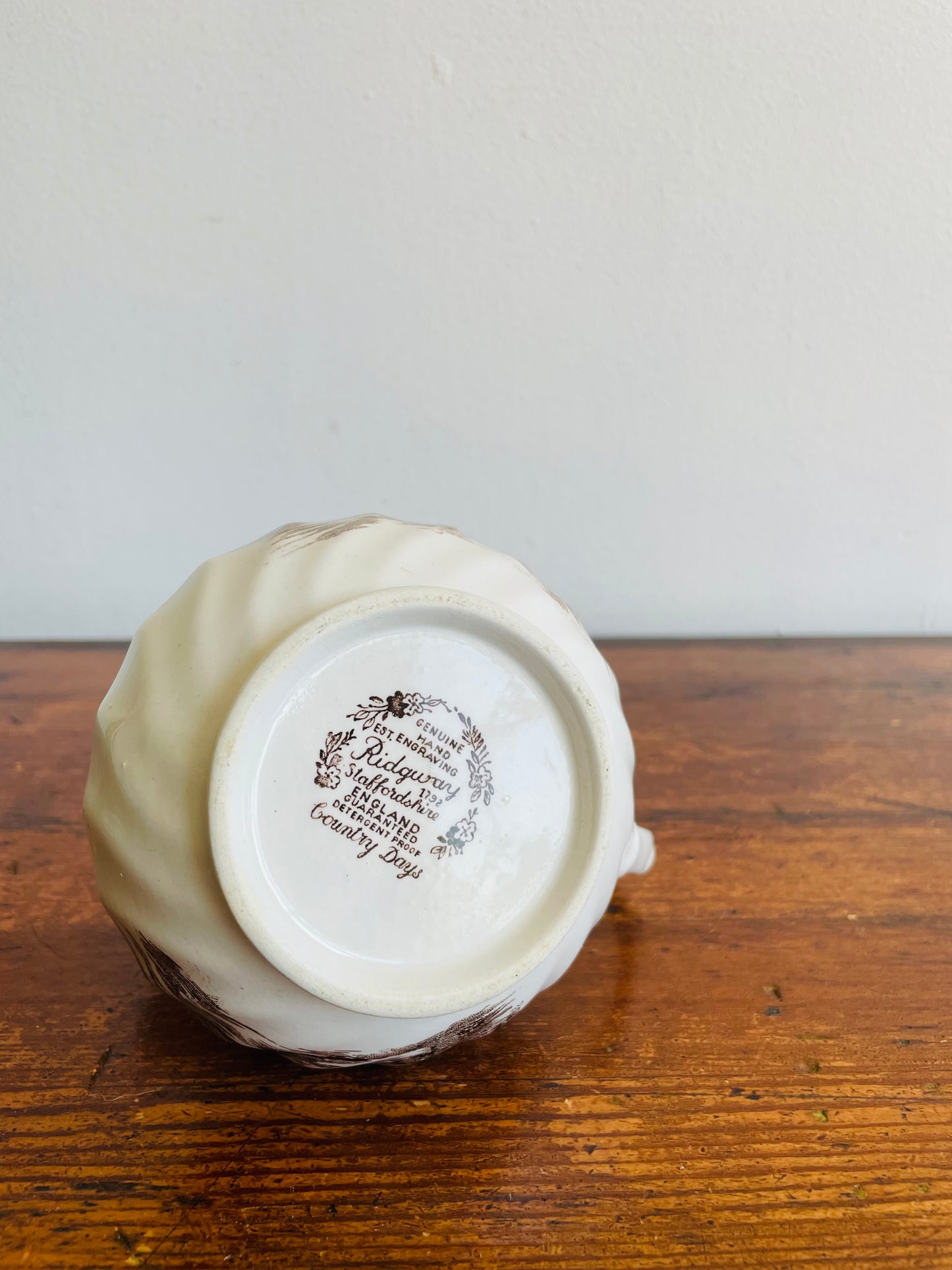 Ridgway Country Days Brown Transferware Creamer Jug - Staffordshire England