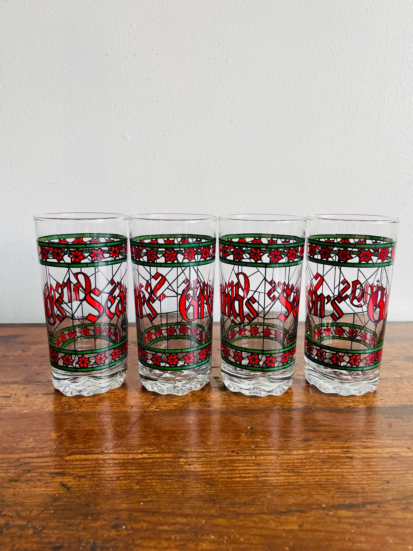 Stained Glass Season's Greetings Glasses - Set of 4
