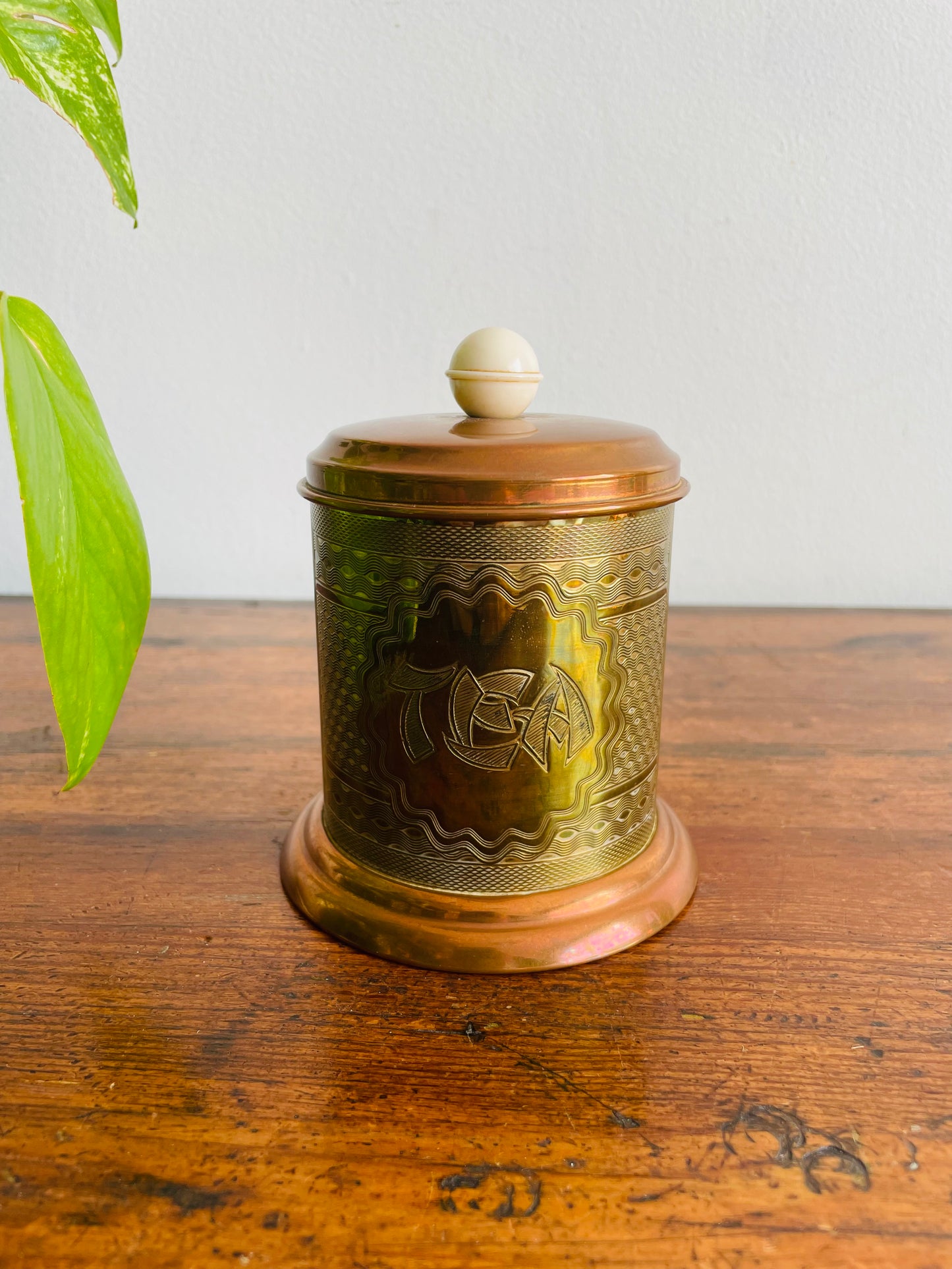1951 Copper & Brass Tea Canister Jar - Festival of Britain