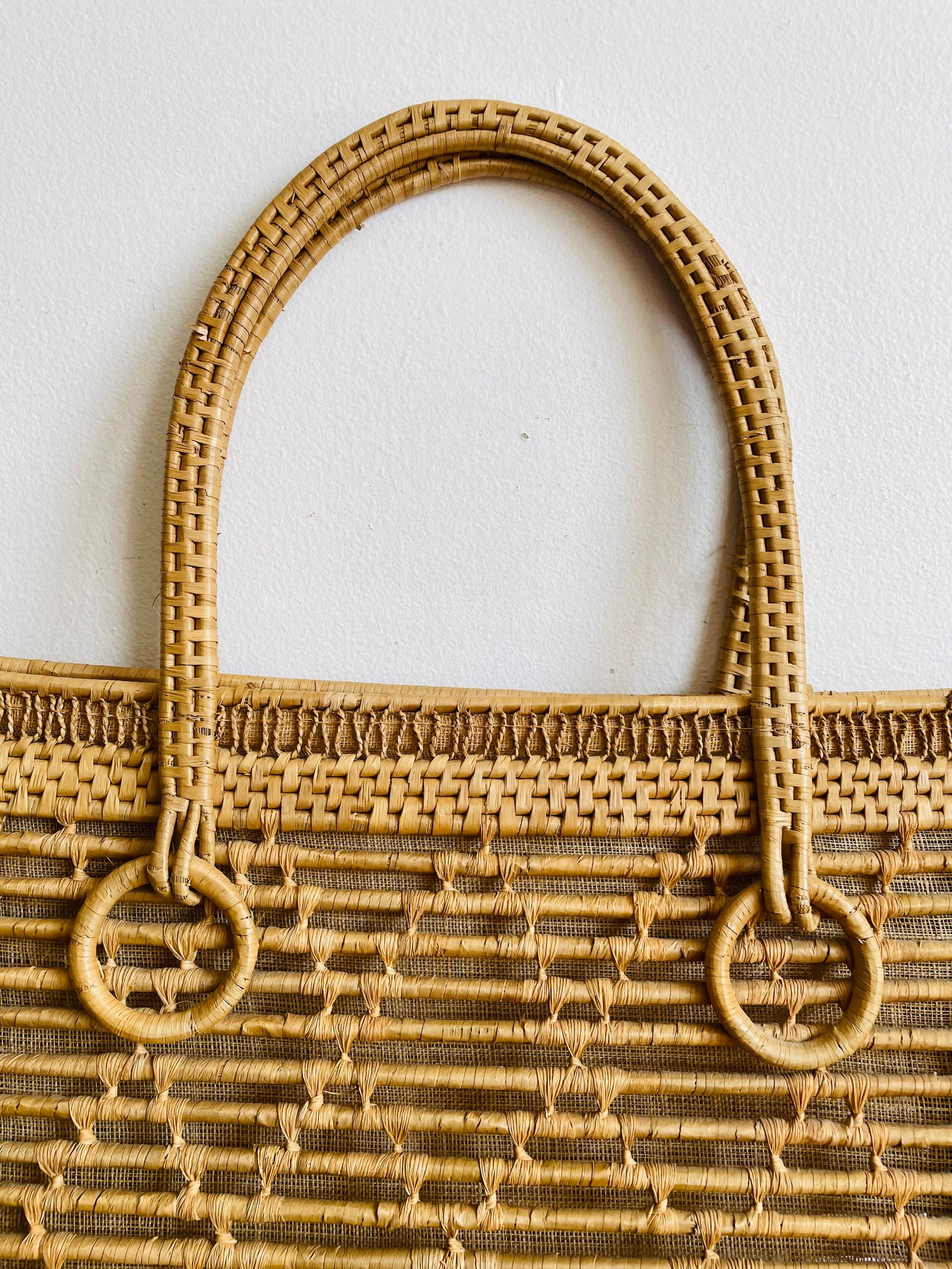 Woven Straw Rattan with Mesh Sides Purse