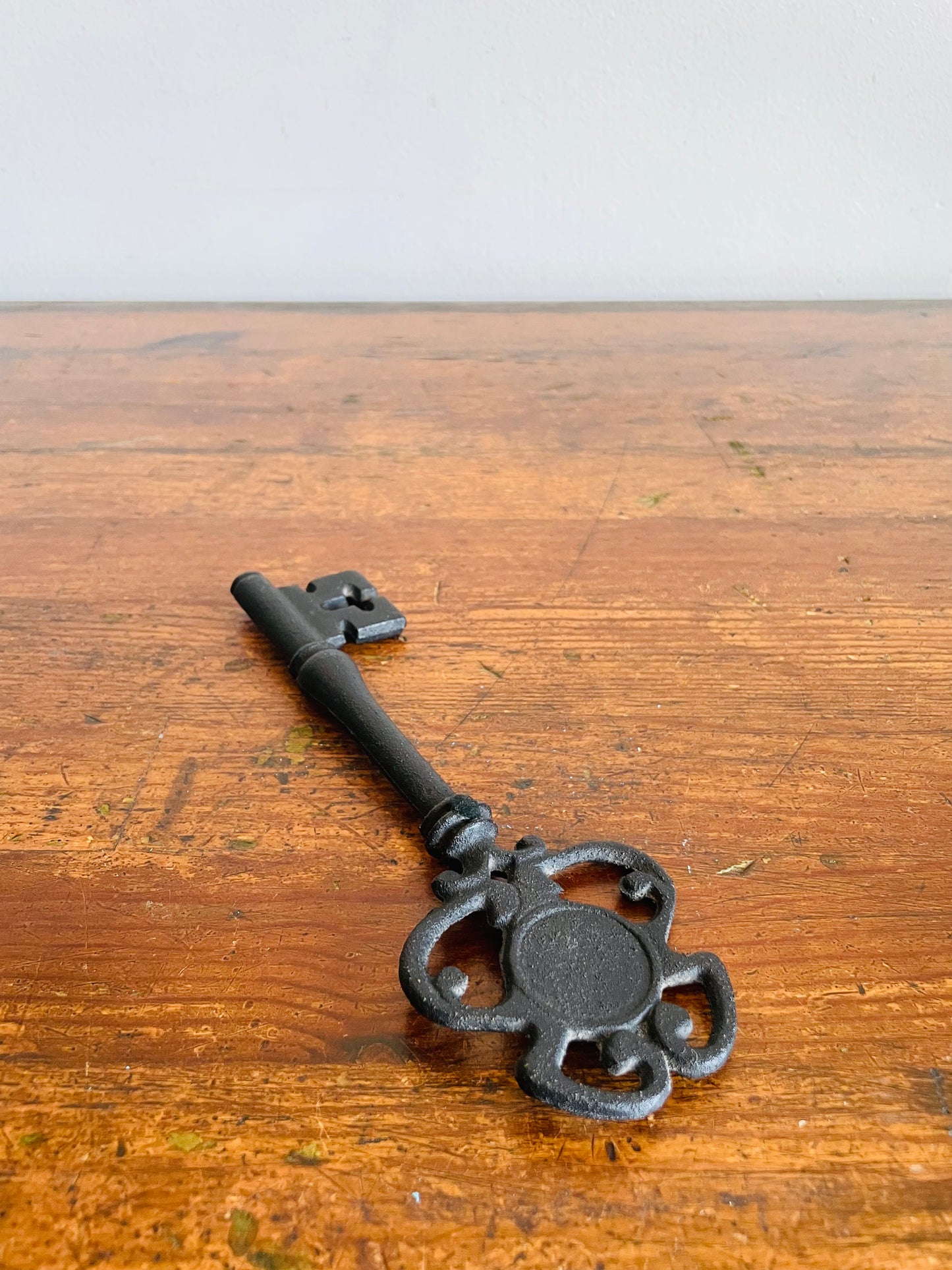 Large Black Cast Iron Skeleton Key Monogrammed with a Gold Letter L