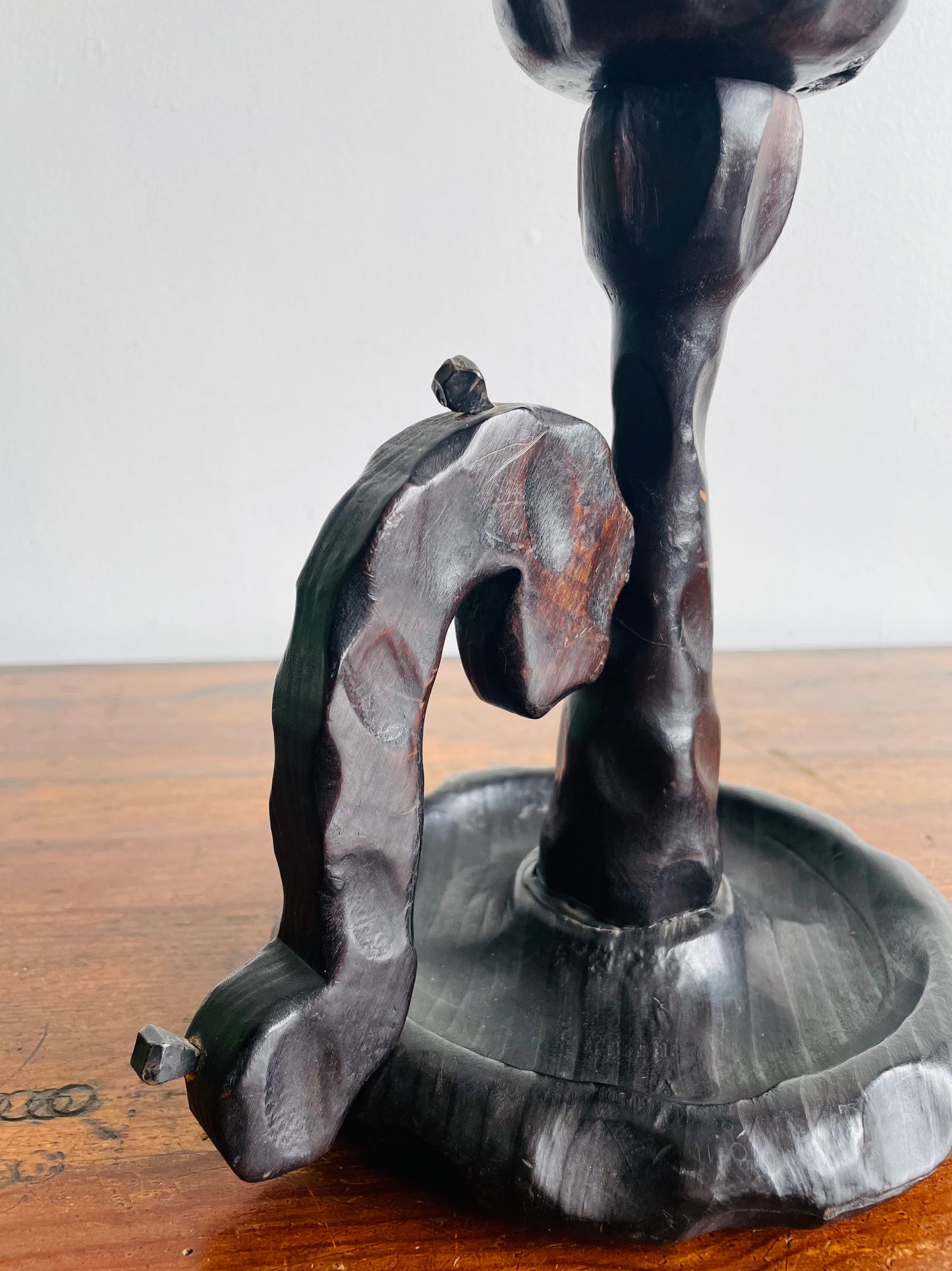 Large Wood Brutalist Spanish Revival Gothic Castlecore Style Chamberstick Candle Holder with Dripping Candle