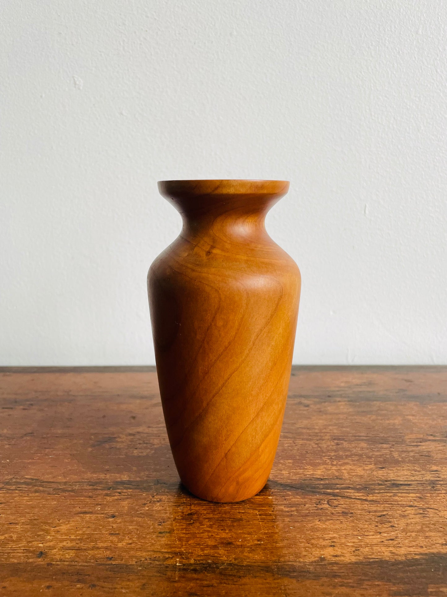 Smooth Teak Wood Bud Vase with Glass Vial Insert Inside for Watering Flowers