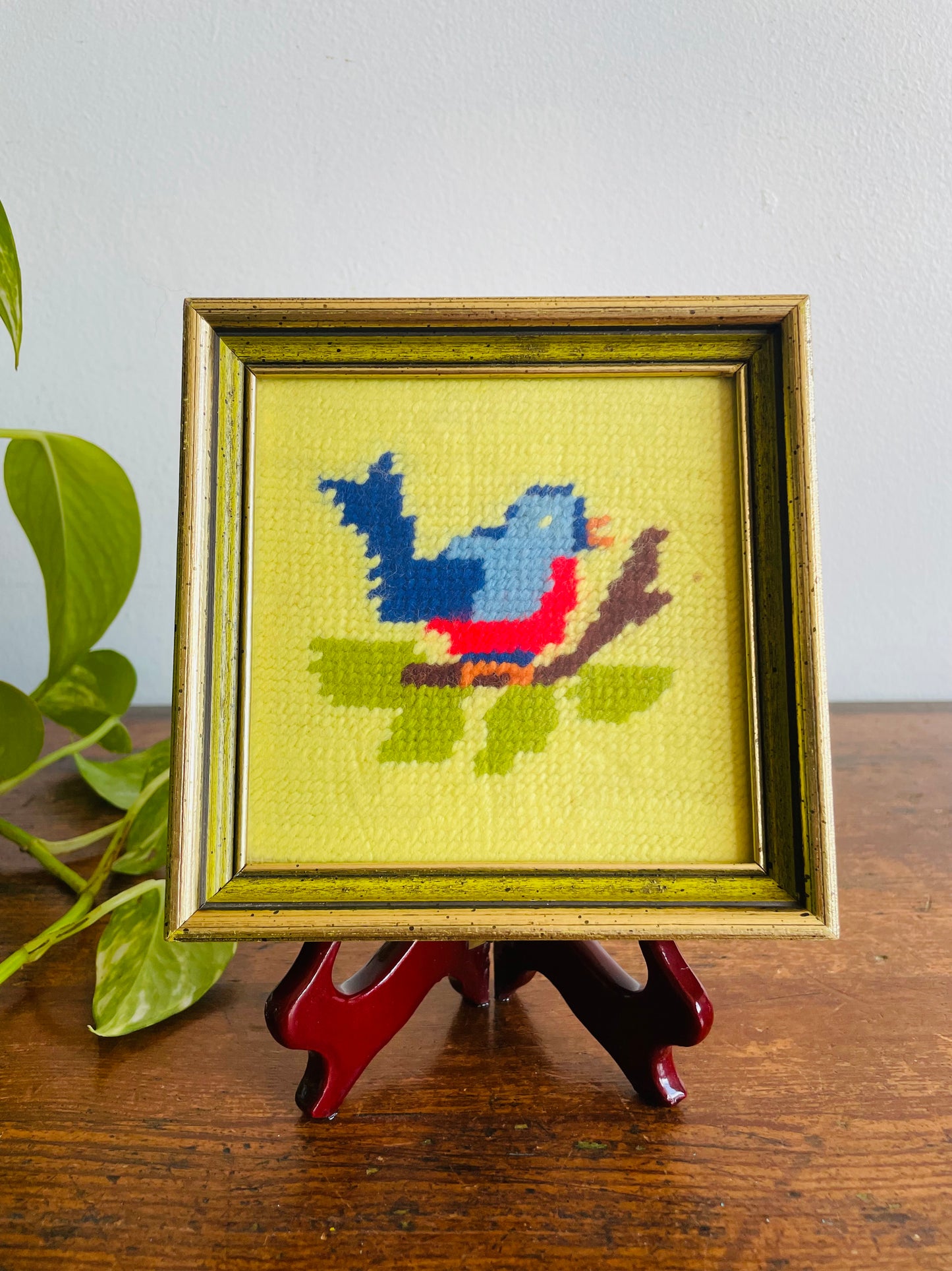 Bright Embroidery Picture of Blue Bird on Branch