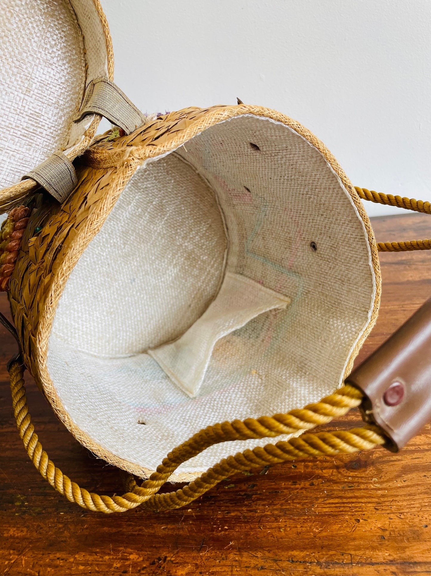Woven Straw & Raffia Bucket Purse Basket with Lid