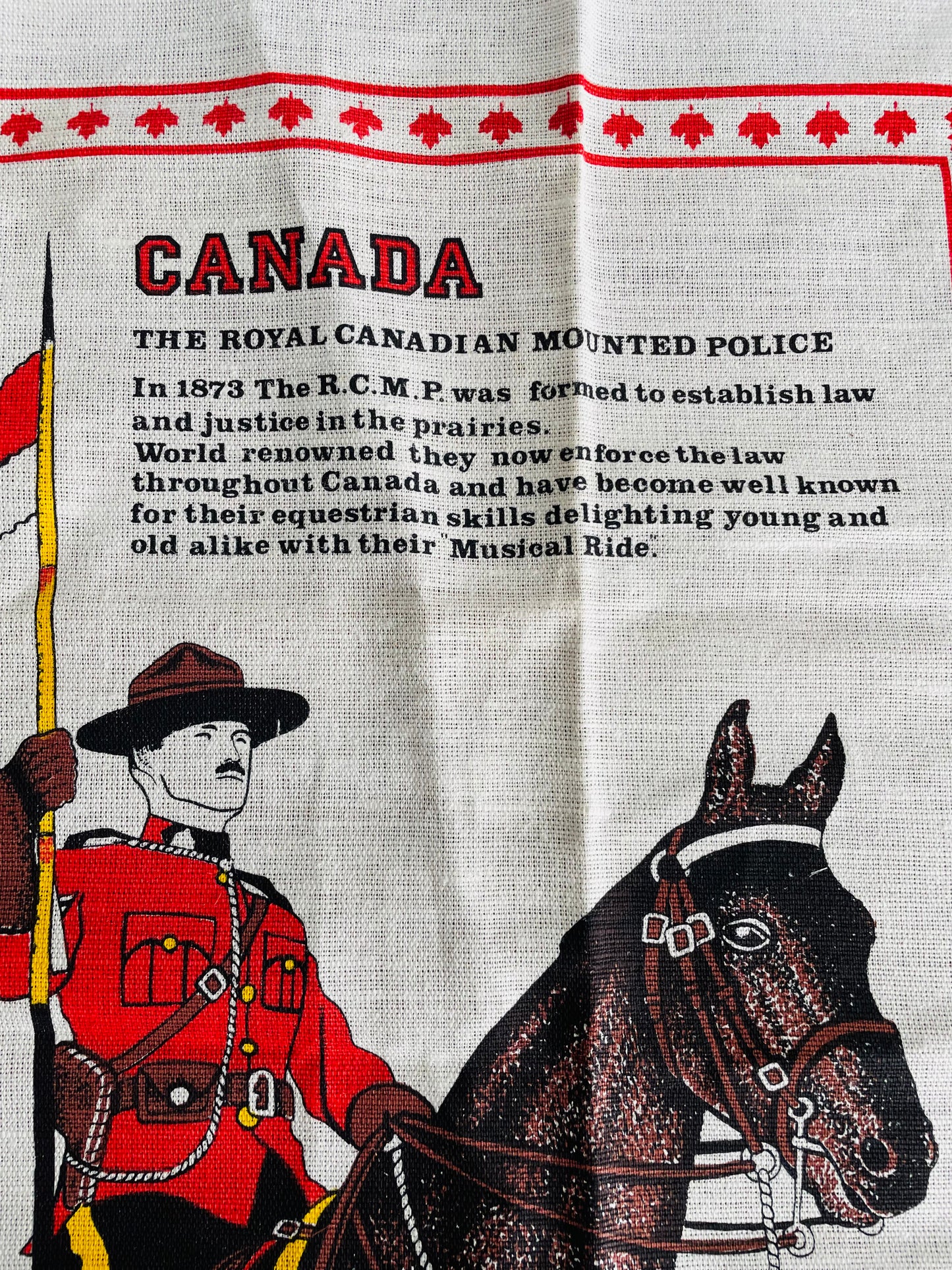 Brand New Vintage The Royal Canadian Mounted Police Linen & Cotton Blend Tea Towel - Skemo / Tony Paine - Silkscreened in Canada