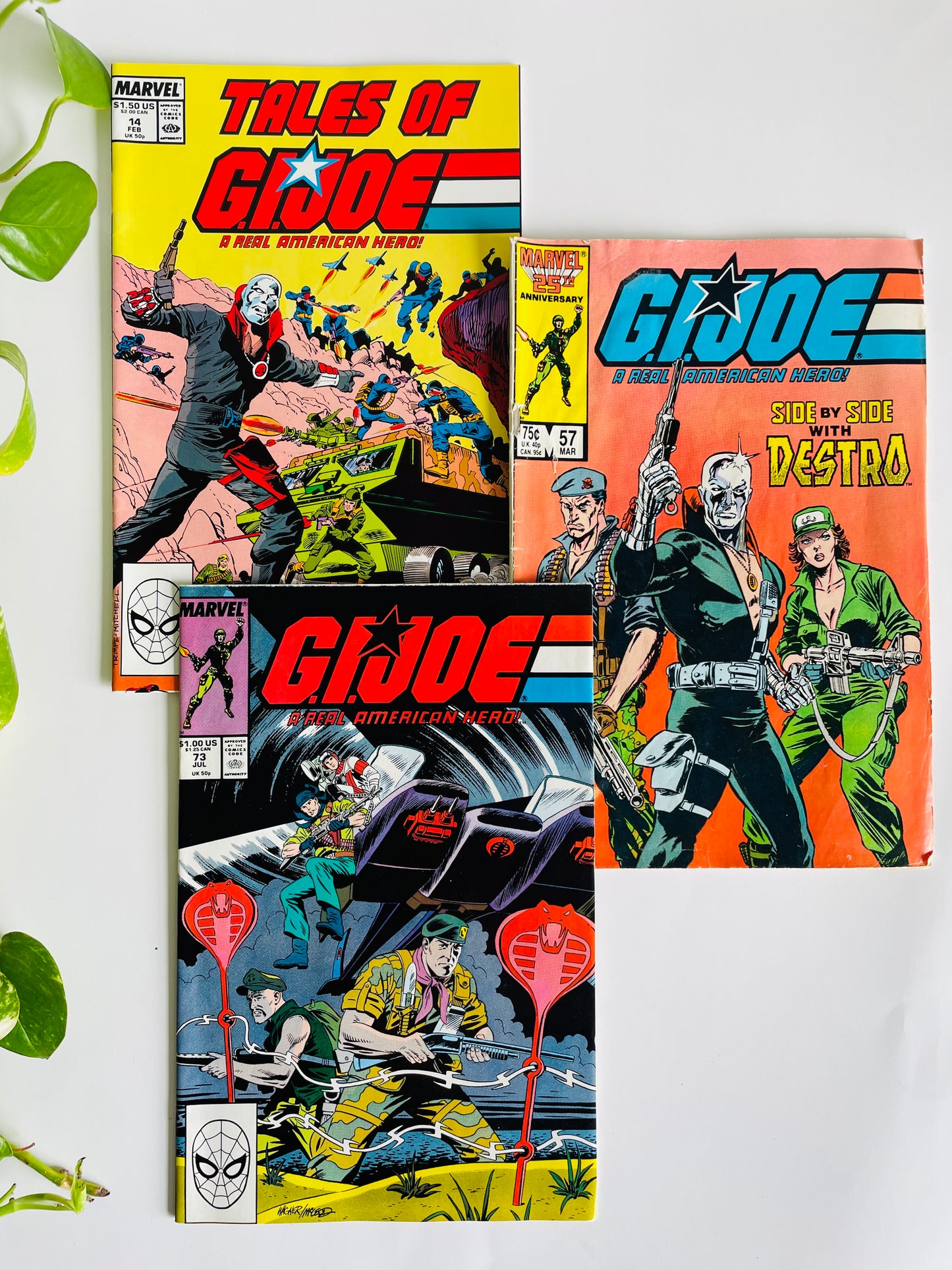 Vintage 1987, 1988, 1989 Marvel G.I. Joe Comic Book Bundle - Includes 3 Comics - Issue 14, Issue 57, Issue 73 - Tales of G.I. Joe