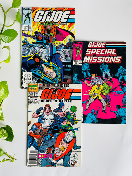 Vintage 1987 & 1988 Marvel G.I. Joe Comic Book Bundle - Includes 3 Comics - Issue 3, Issue 10, Issue 75 - G.I. Joe Order of Battle The Official G.I. Joe Handbook / G.I. Joe Special Missions