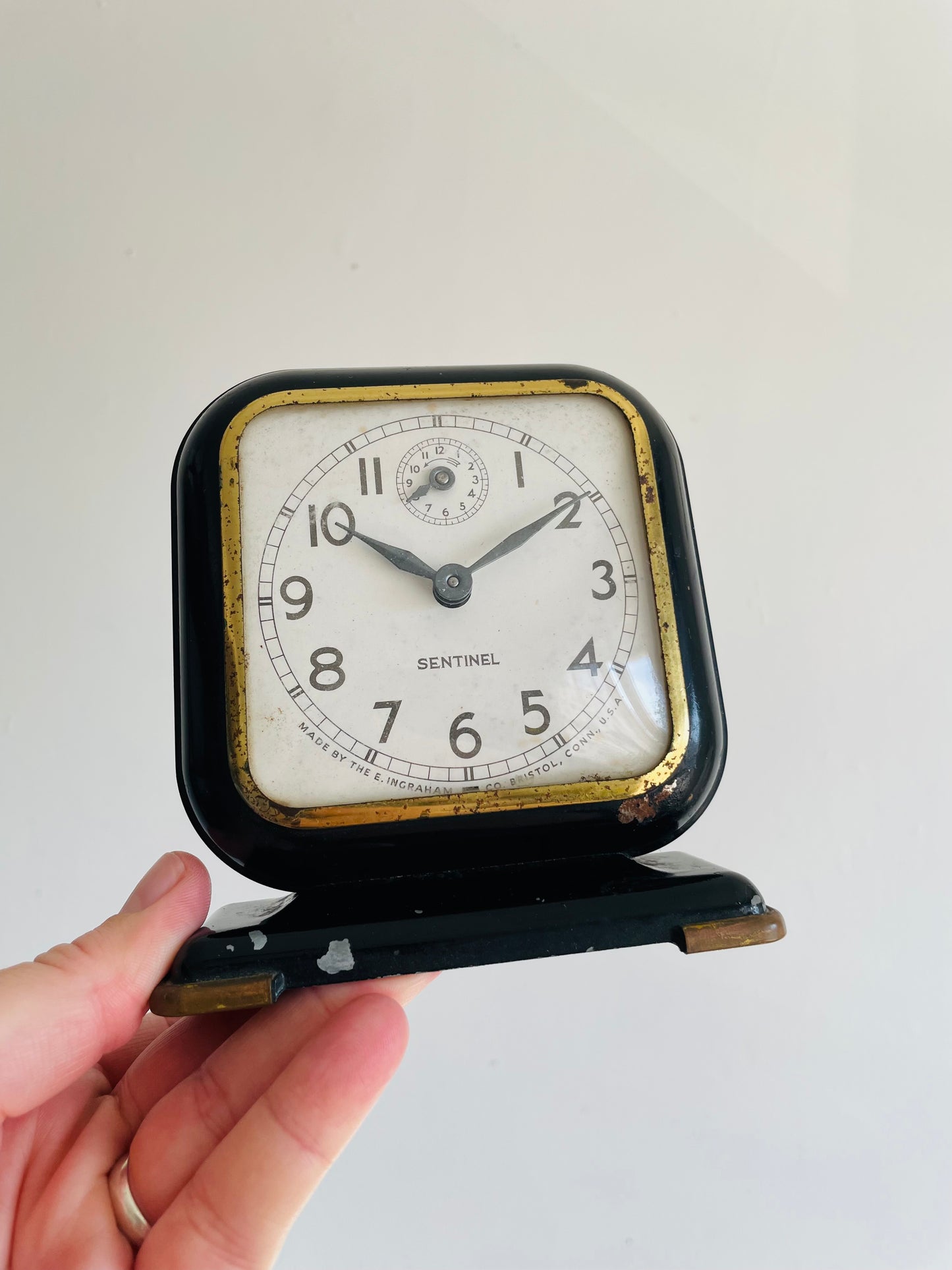 Sentinel Black Metal & Brass Clock - E. Ingraham Co. Bristol Connecticut - As-Is