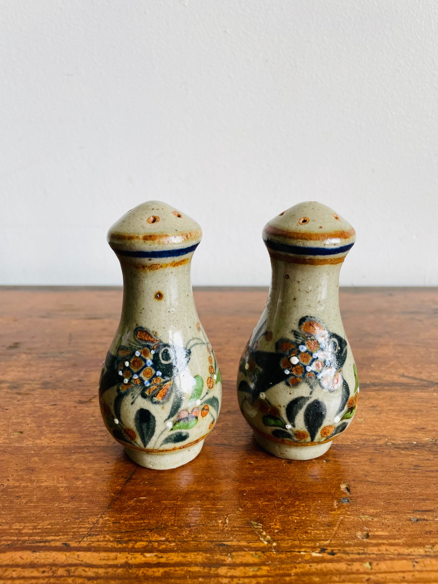 Vintage Tonala Mexican Pottery Salt & Pepper Shakers with Fish Design - Set of 2