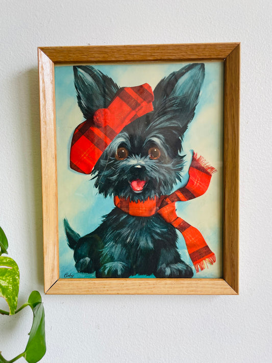 Black Scottie Terrier Dog in Red Outfit Print Picture