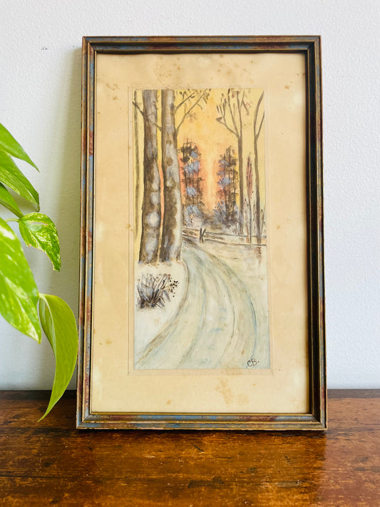 Original Art Watercolour Painting of Path Leading Through Forest - Possibly Antique - Artist Signed