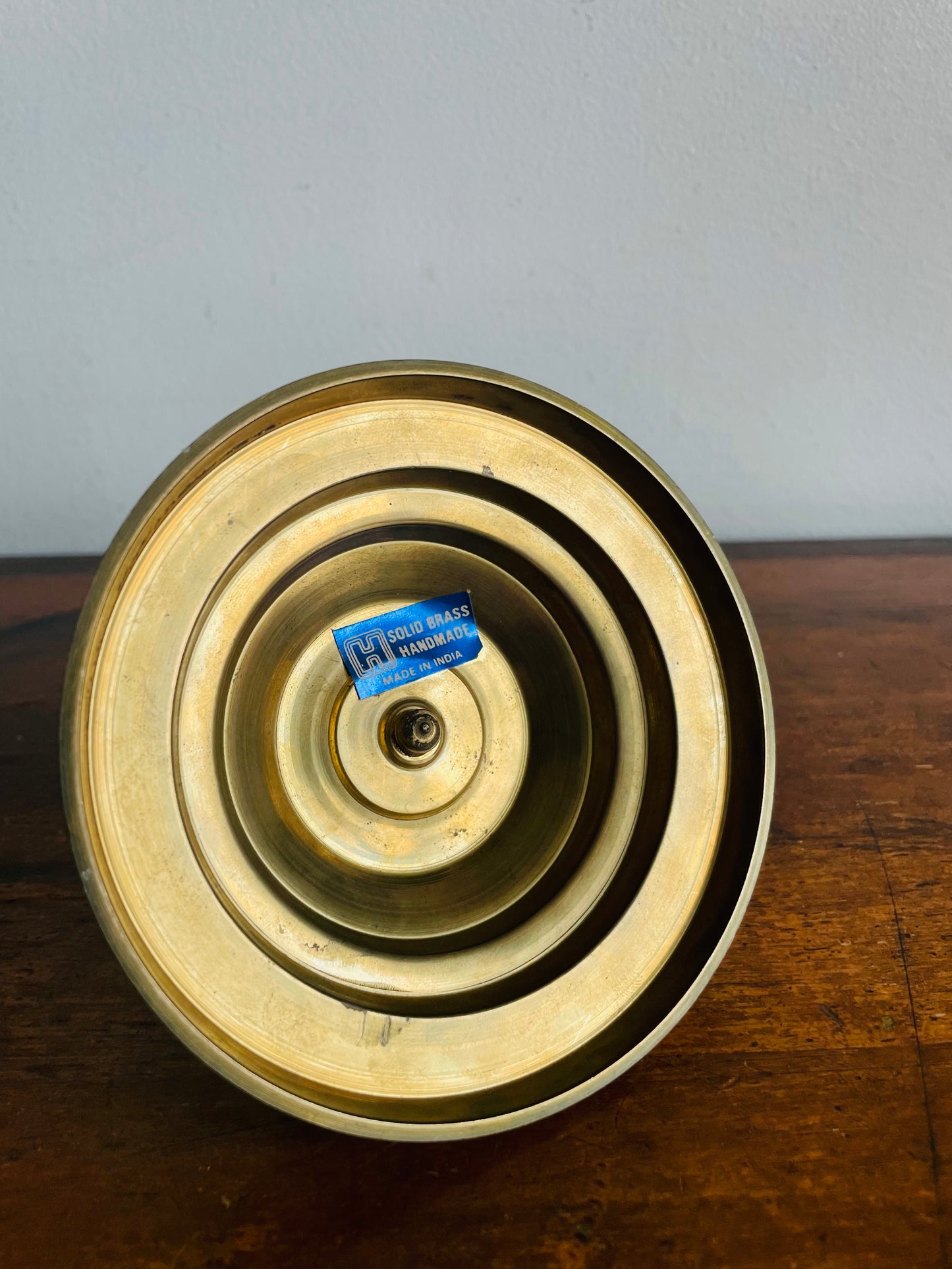 Vintage H Solid Brass Handmade Candle Holder with Round Graduated Stacked Base - Made in India